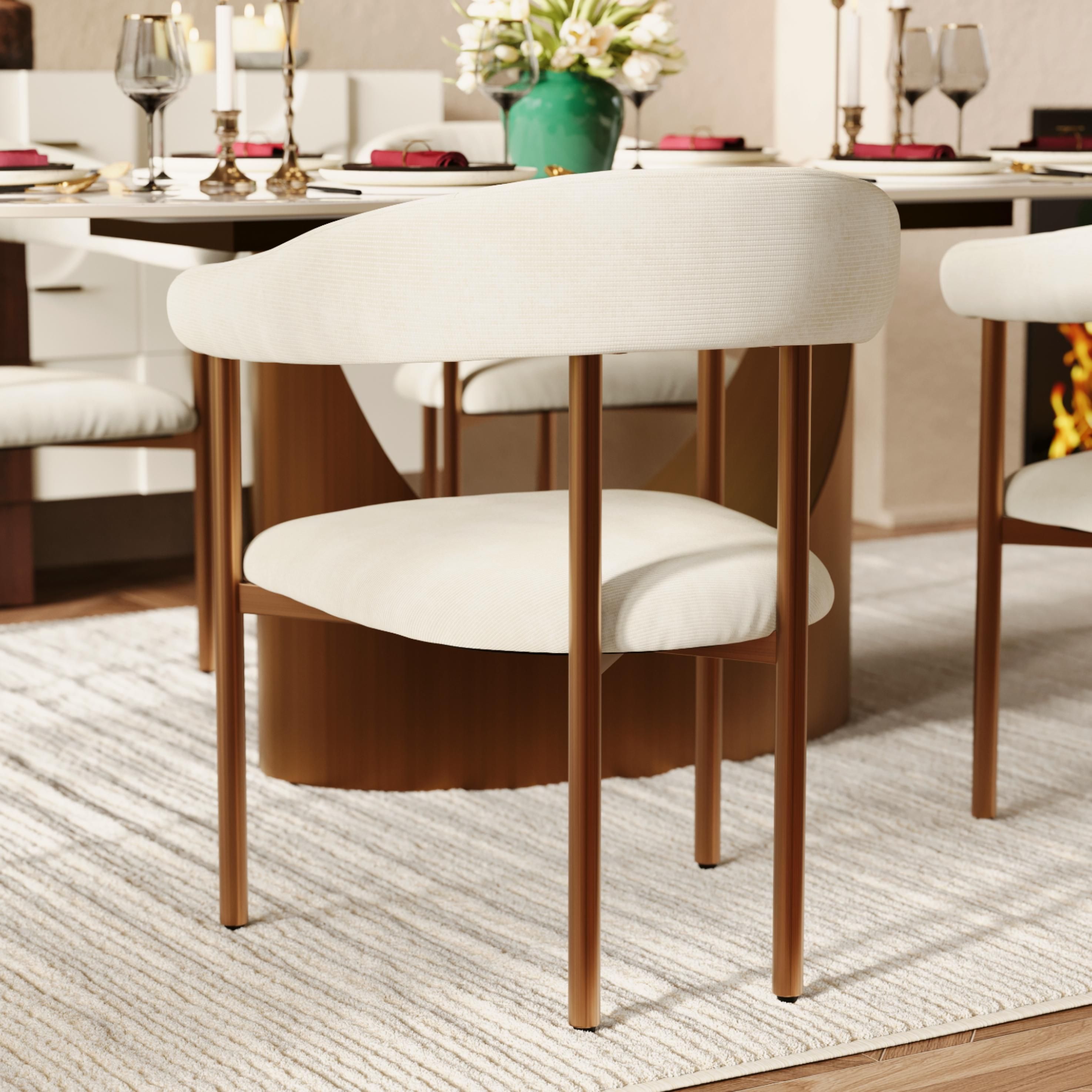 Green Beige & Bronze Cotton Linen Dining Chairs