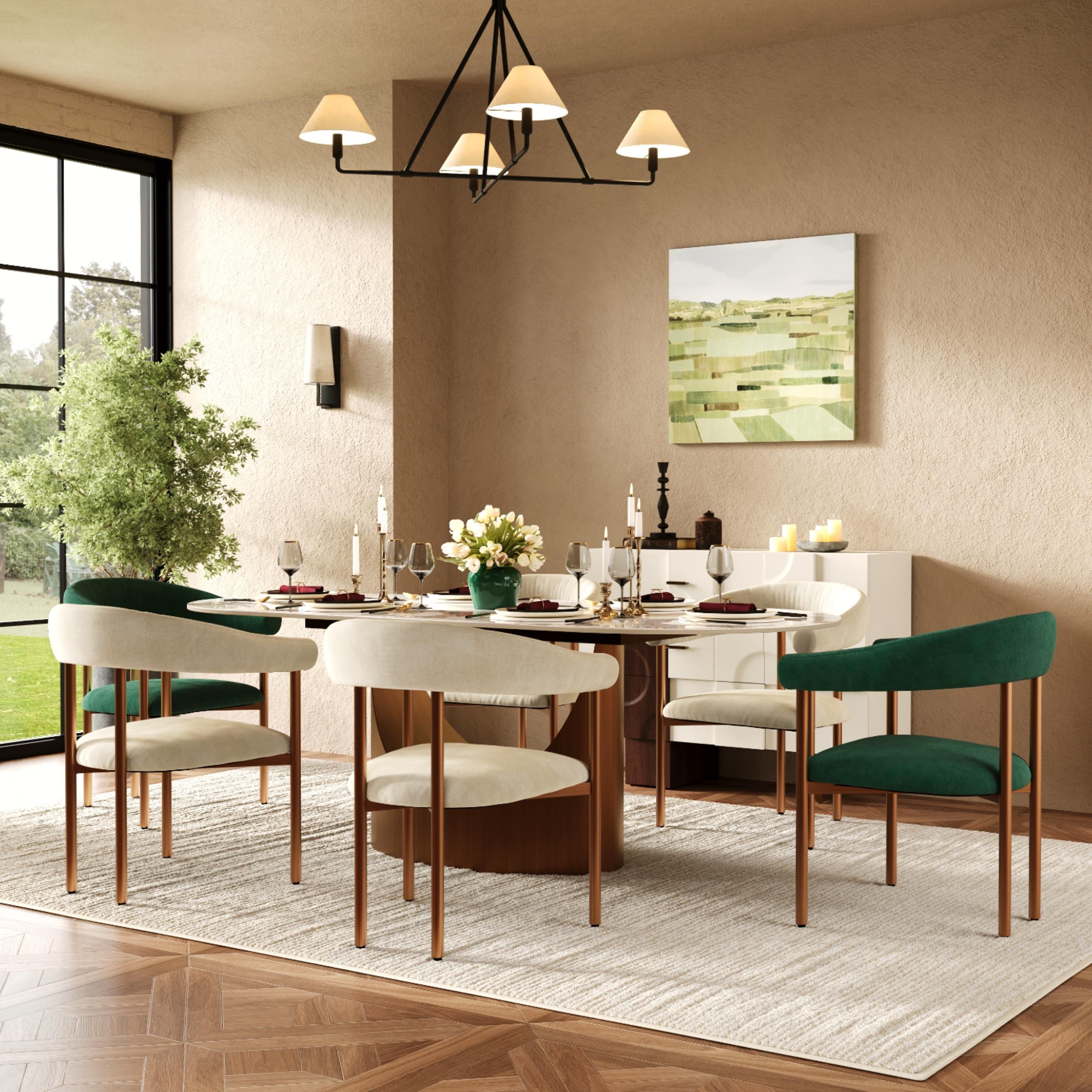 Fully Assembled Beige & Bronze Cotton Linen Dining Chairs