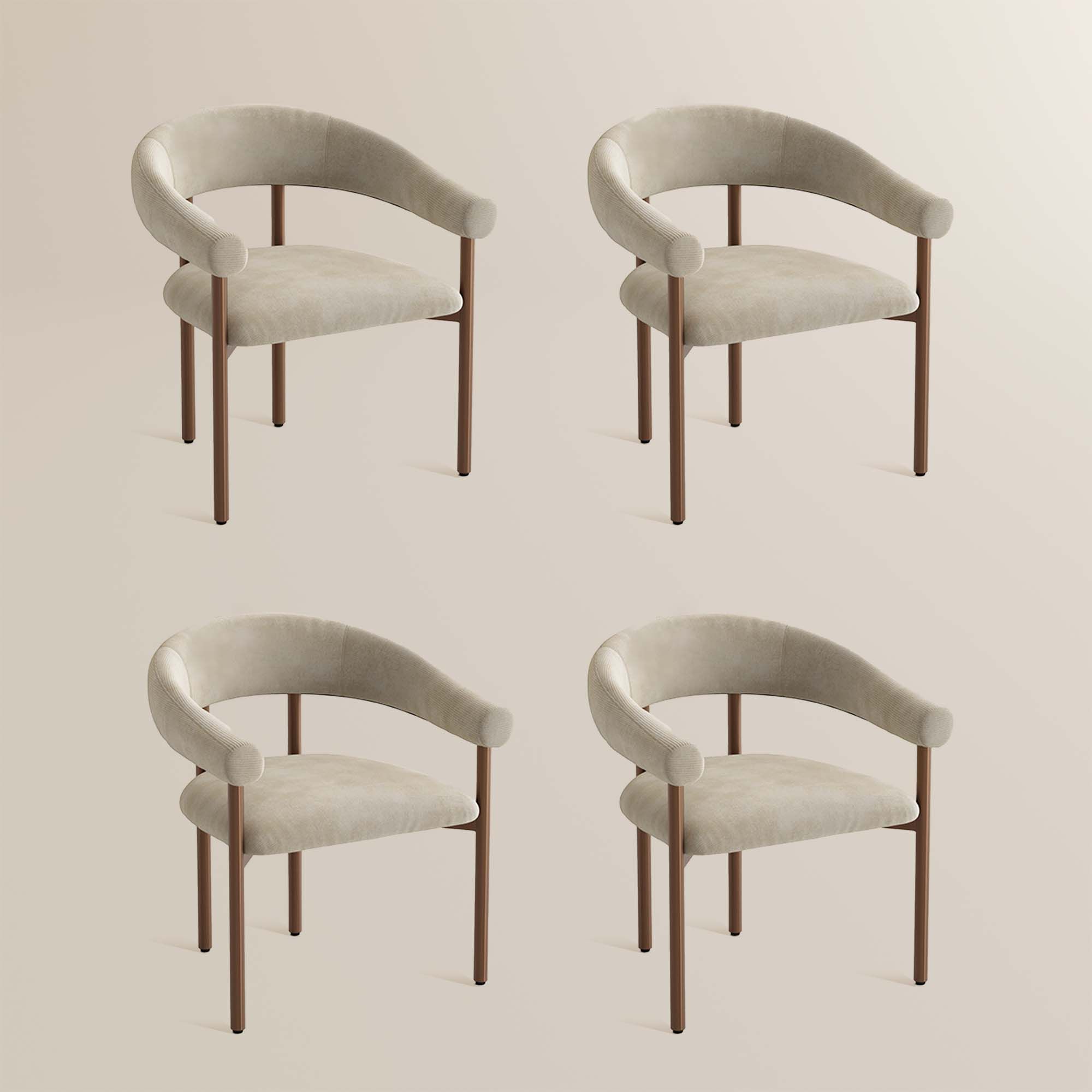 Green Beige & Bronze Cotton Linen Dining Chairs