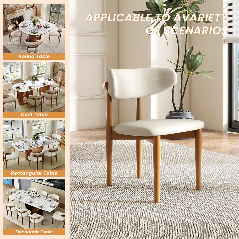 Beige Beige & Light Walnut PU Leather Dining Chairs