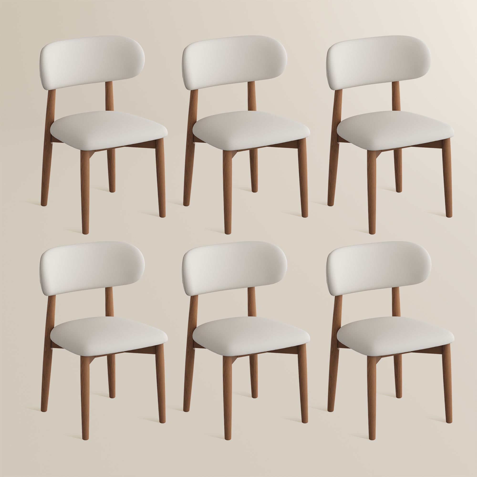 Light Walnut Beige & Light Walnut PU Leather Dining Chairs