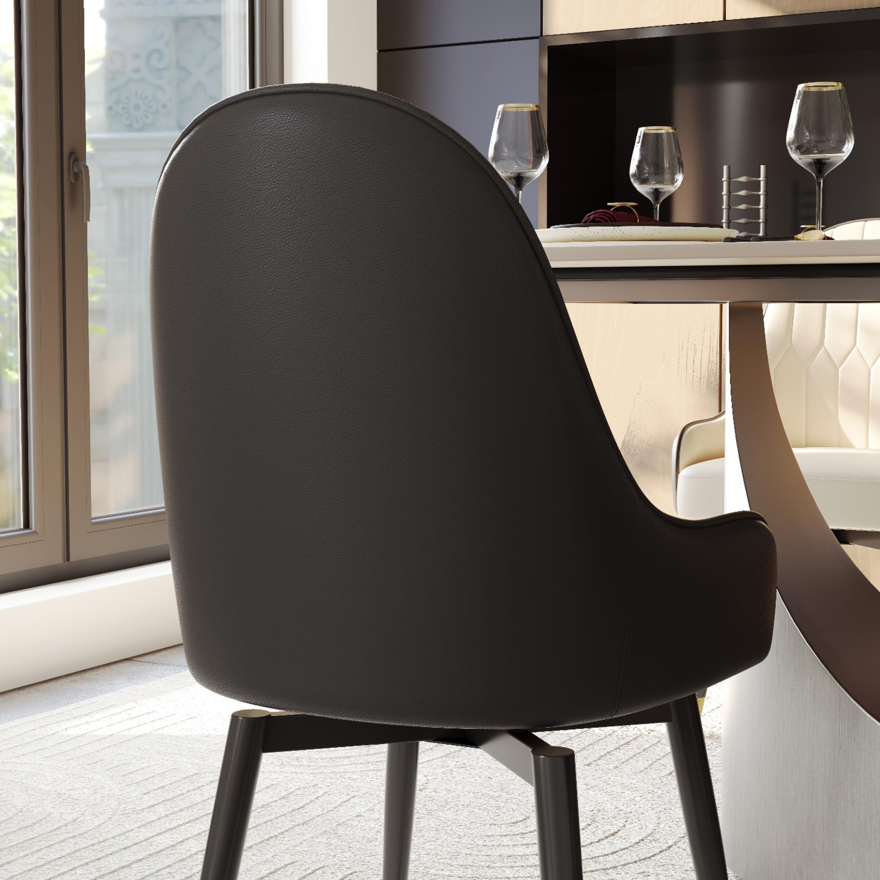 Beige Black & Beige PU Leather Dining Chairs
