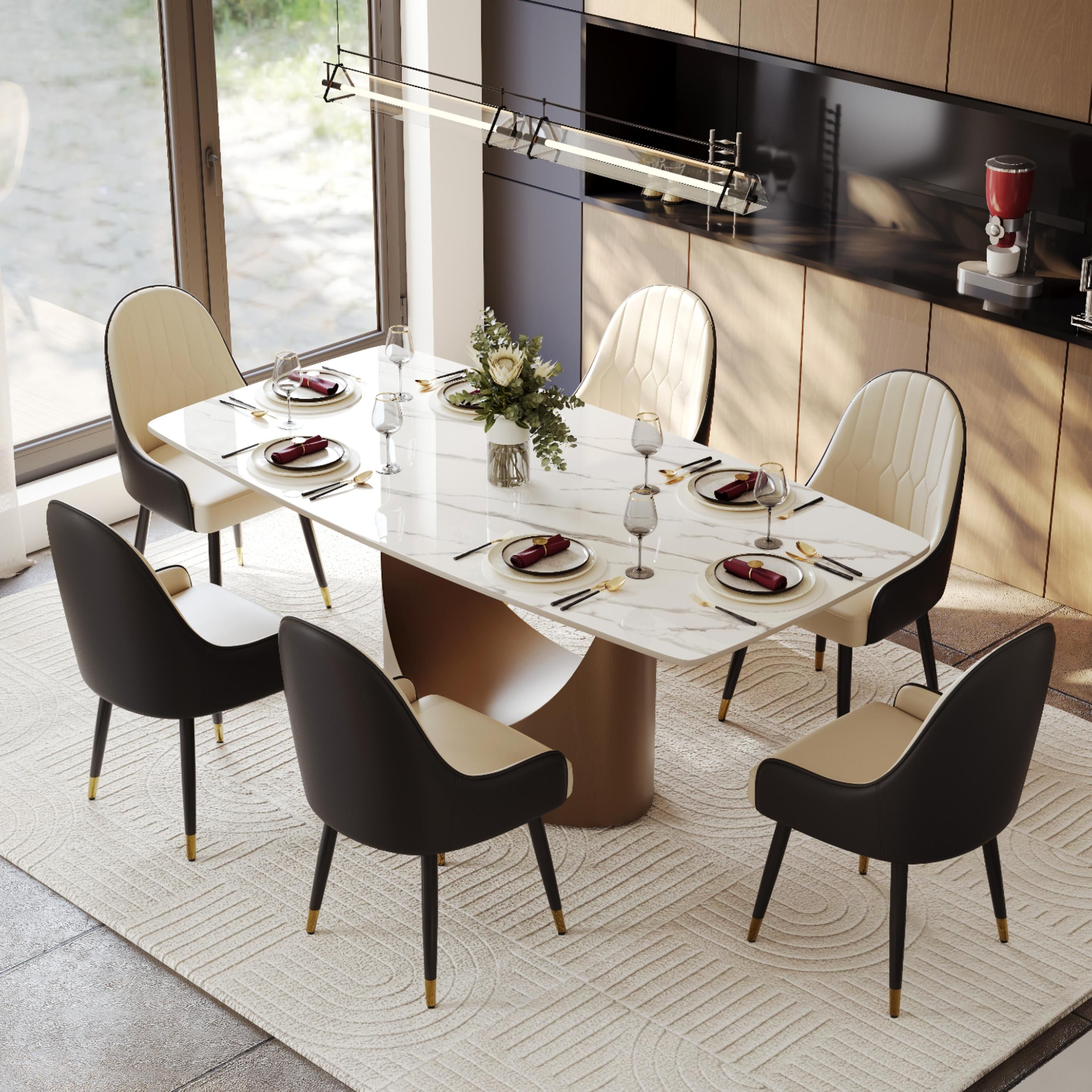 Modern Black & Beige PU Leather Dining Chairs