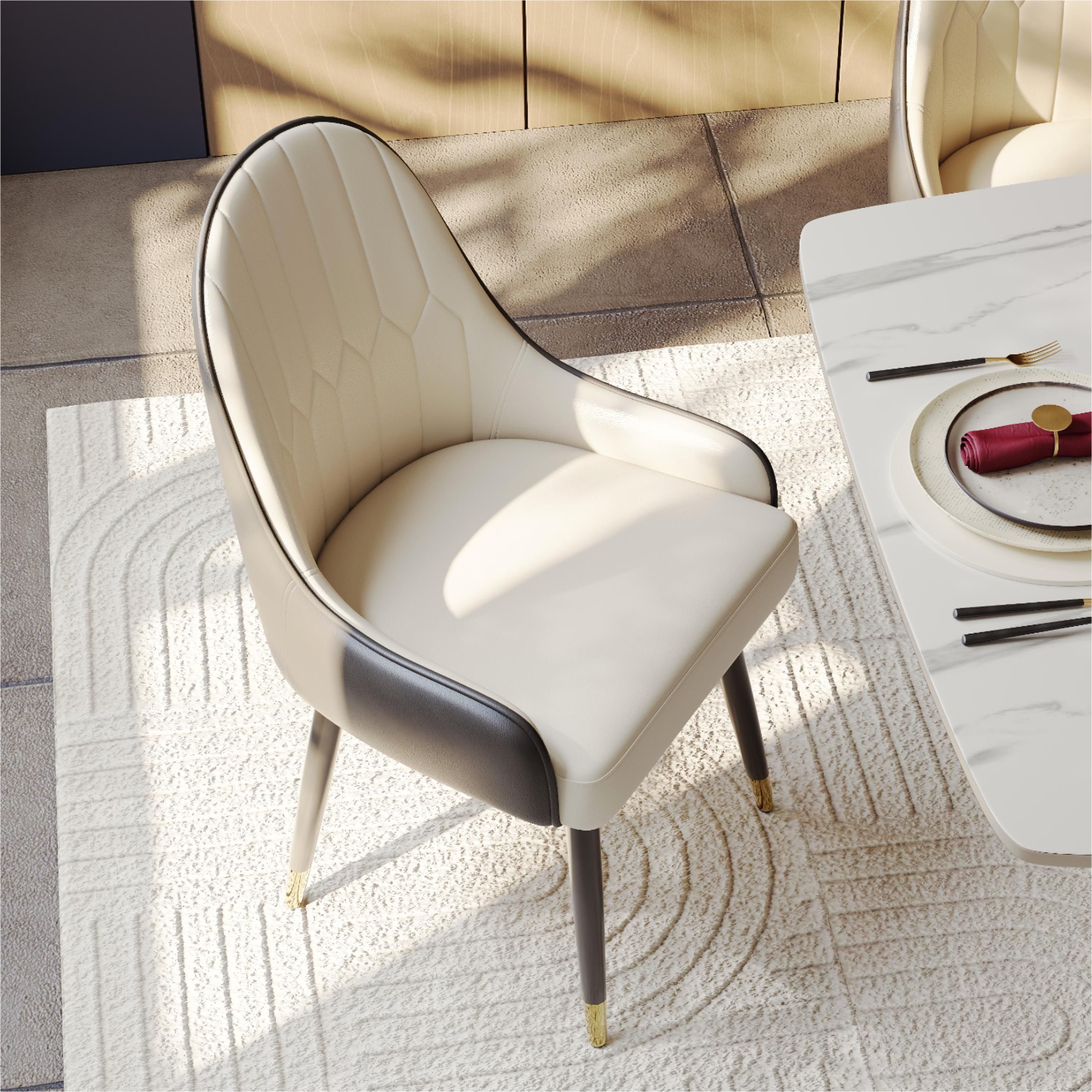 Side Chair Black & Beige PU Leather Dining Chairs