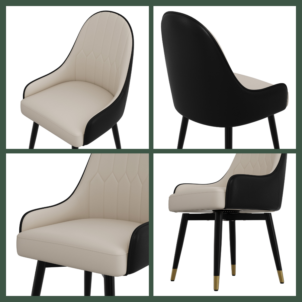 Black Black & Beige PU Leather Dining Chairs