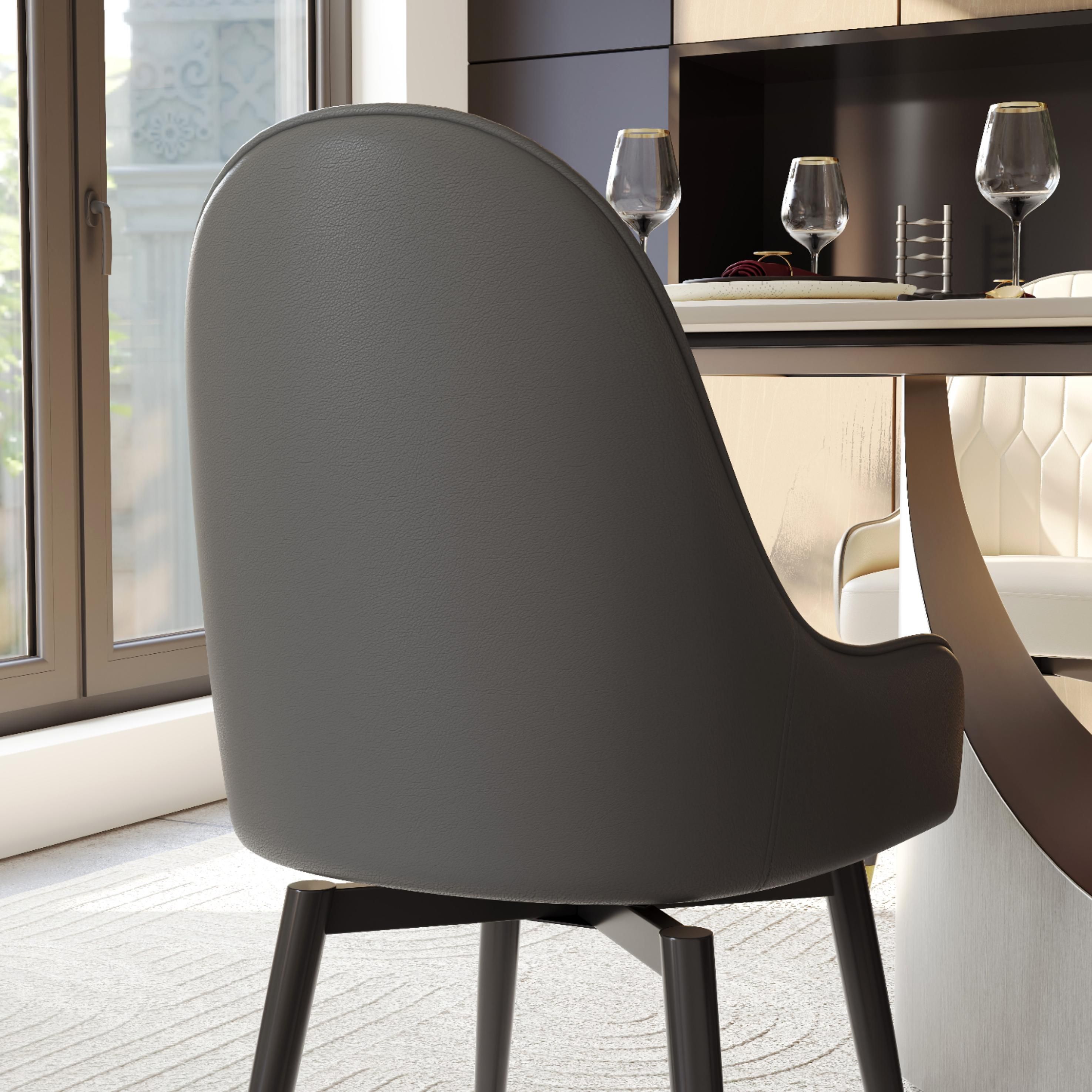 Swivel Gray & Beige PU Leather Dining Chairs