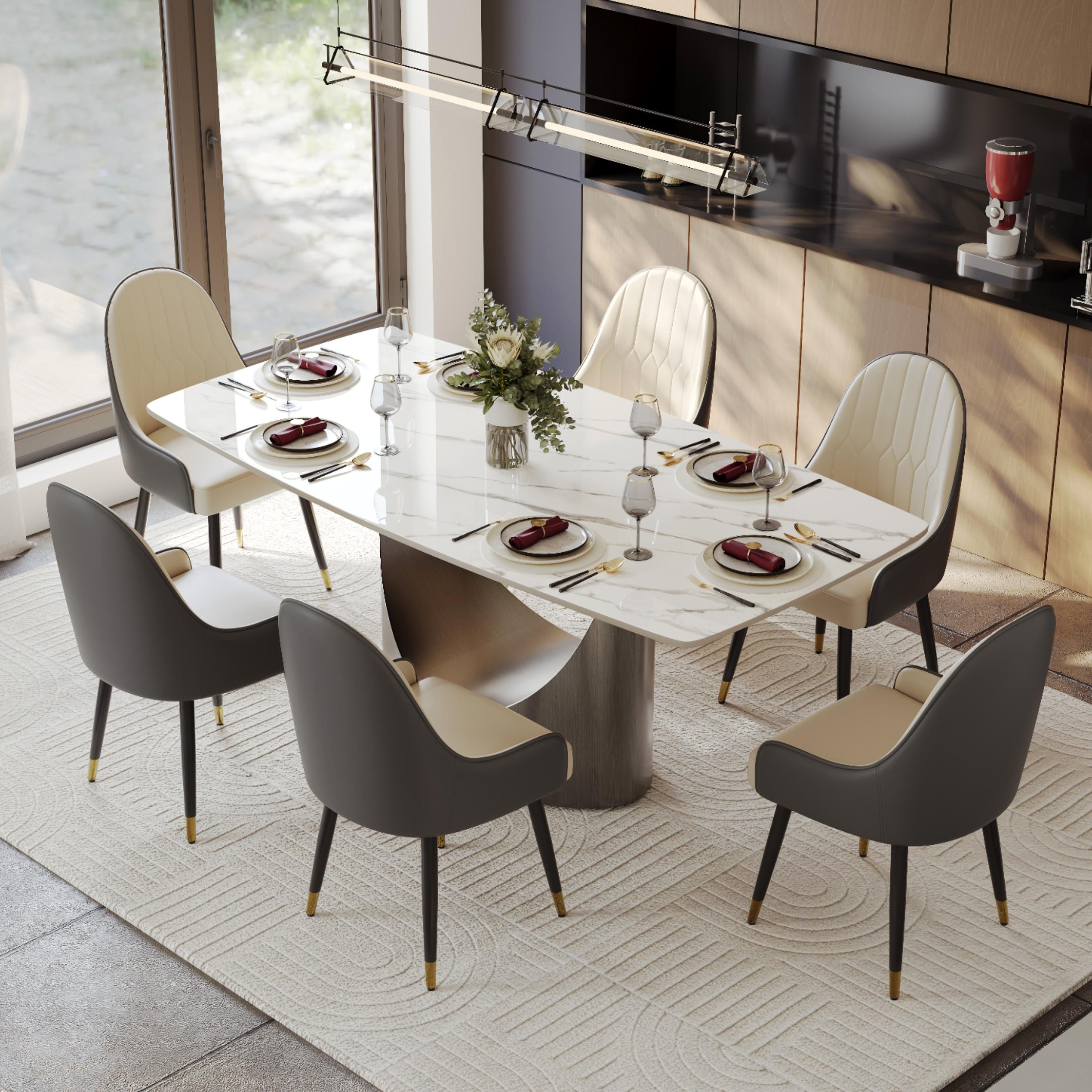 Beige Gray & Beige PU Leather Dining Chairs