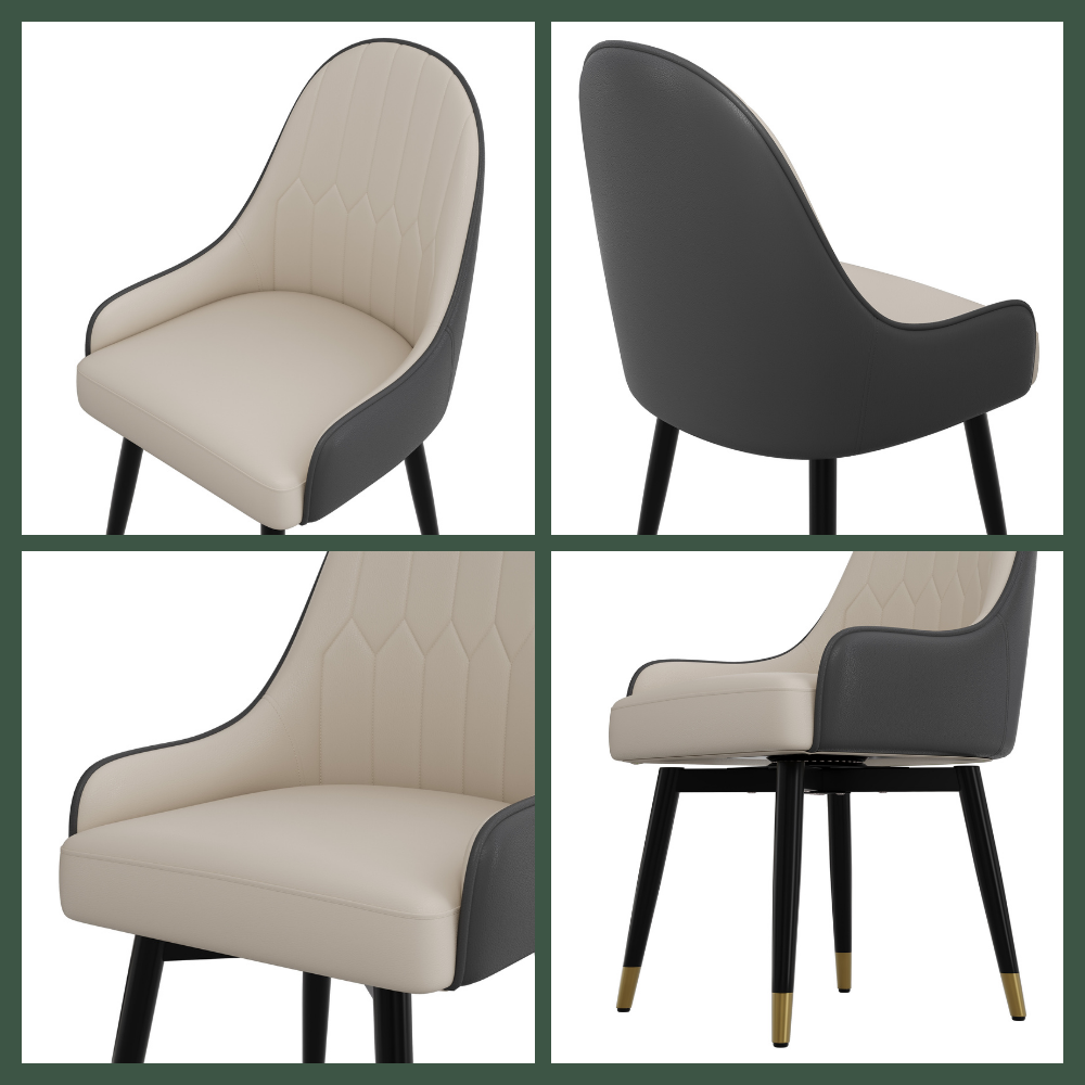 PU Leather Gray & Beige PU Leather Dining Chairs