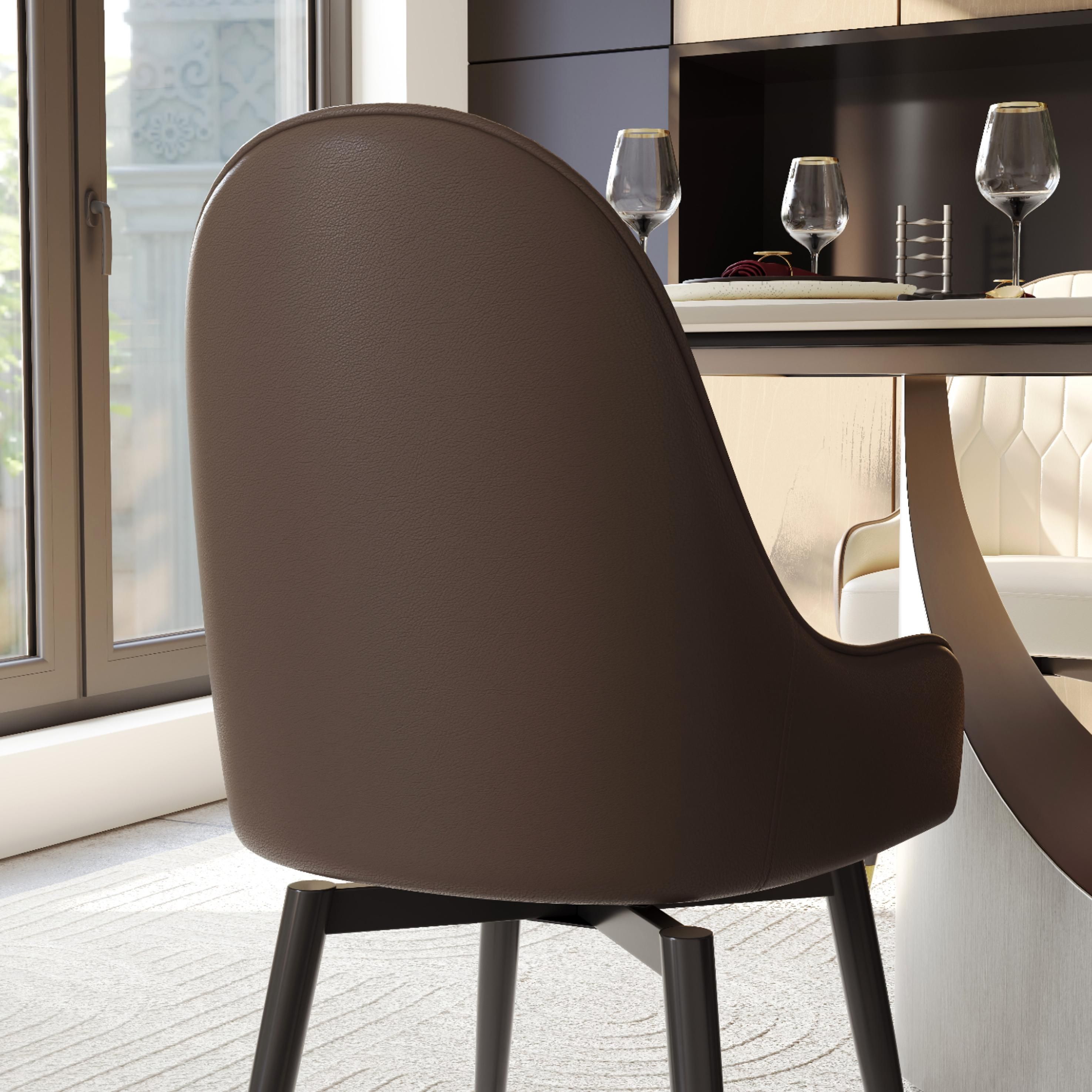 Modern Brown & Beige PU Leather Dining Chairs