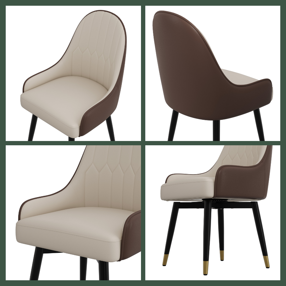 Beige Brown & Beige PU Leather Dining Chairs