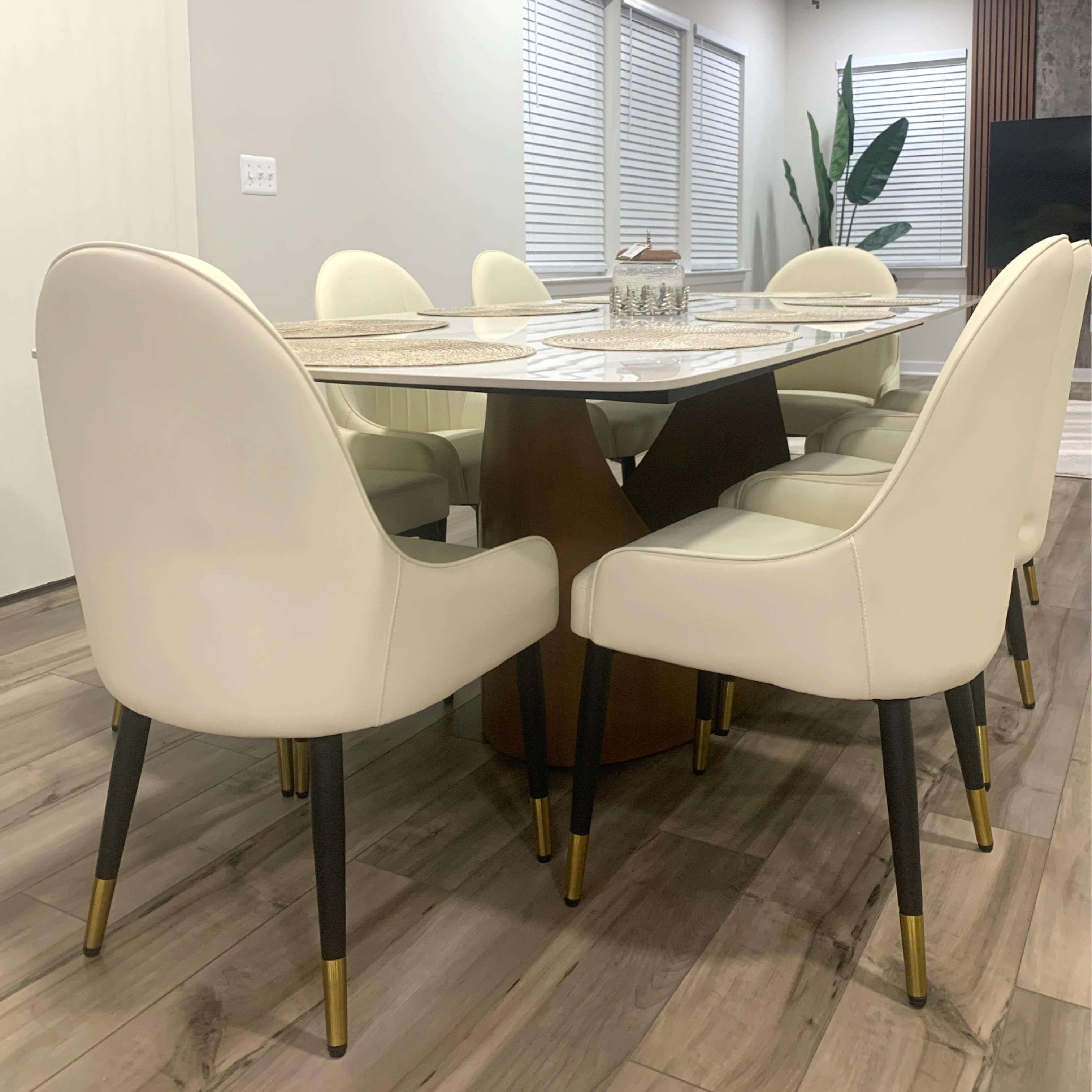 Beige Beige PU Leather Dining Chairs