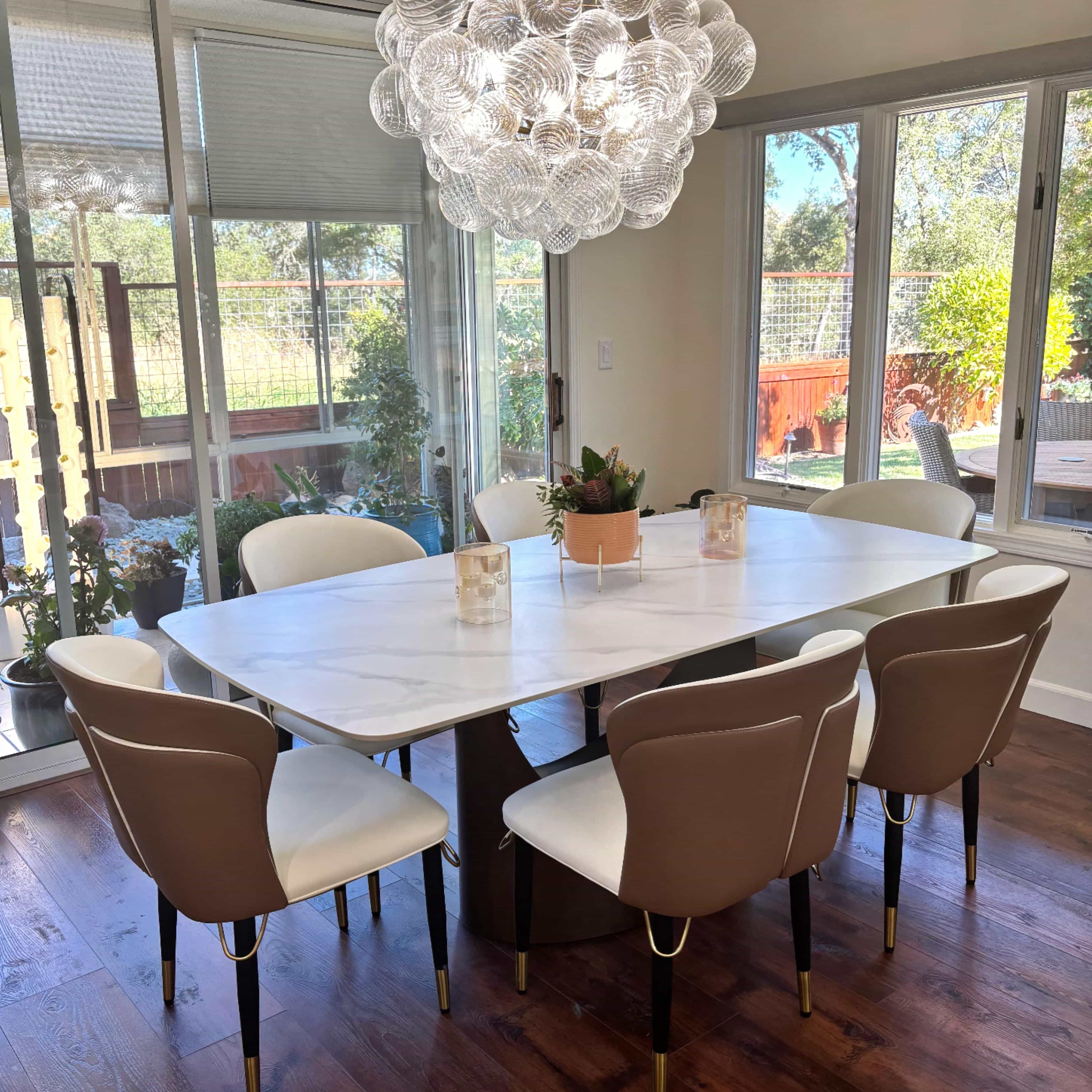 Carbon Steel Brown & Beige PU Leather Dining Chairs