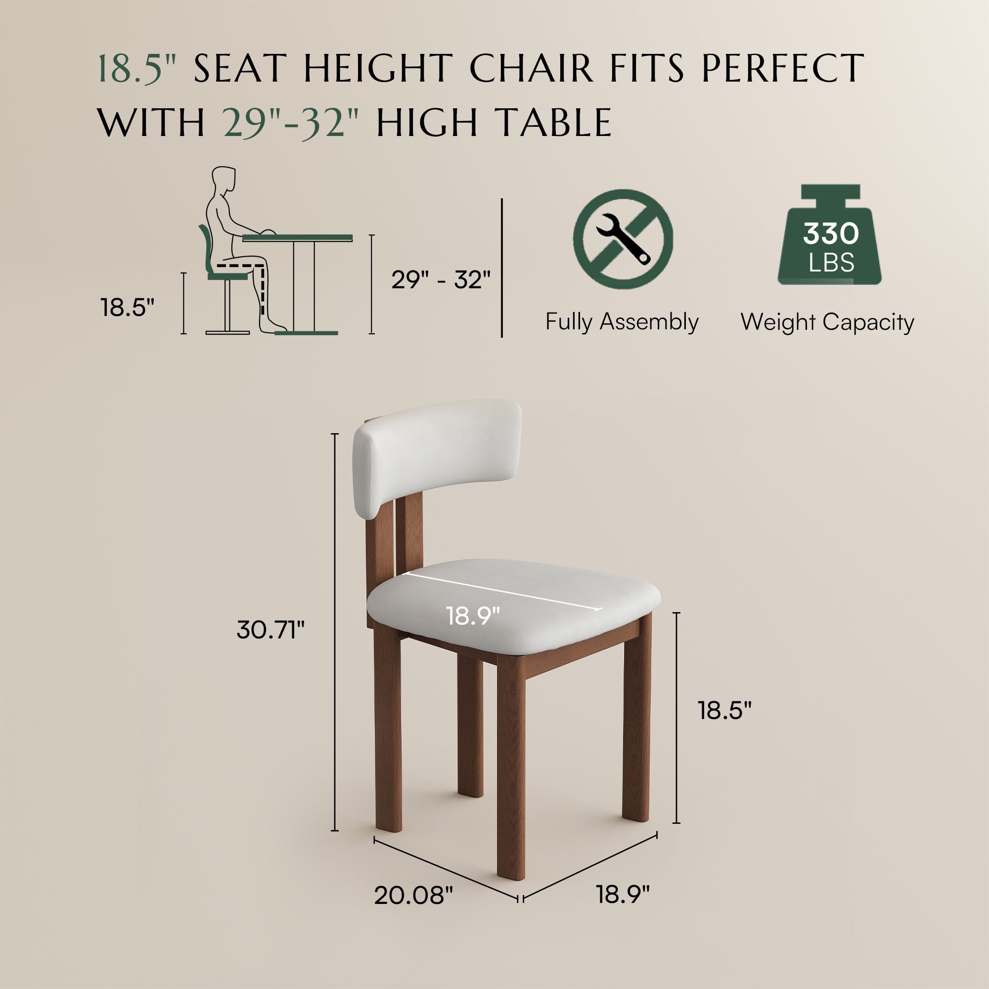 Solid Wood Beige & Light Walnut PU Leather Dining Chairs