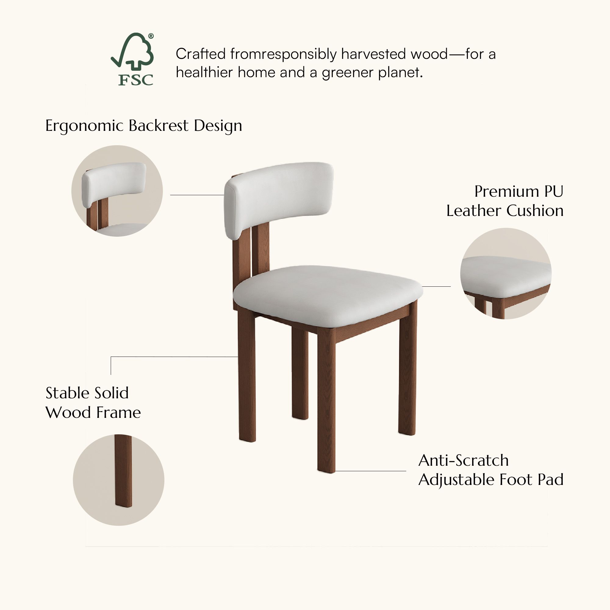 PU Leather Beige & Light Walnut PU Leather Dining Chairs