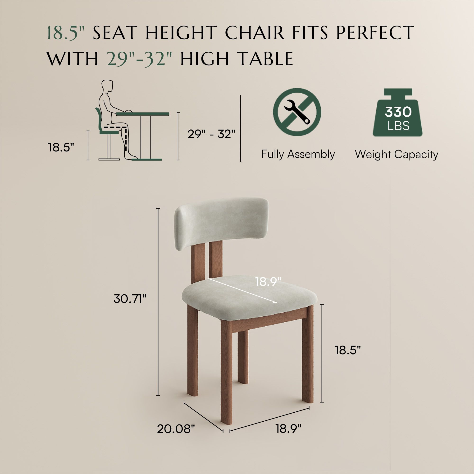 Side Chair Beige & Light Walnut Cotton Linen Dining Chairs