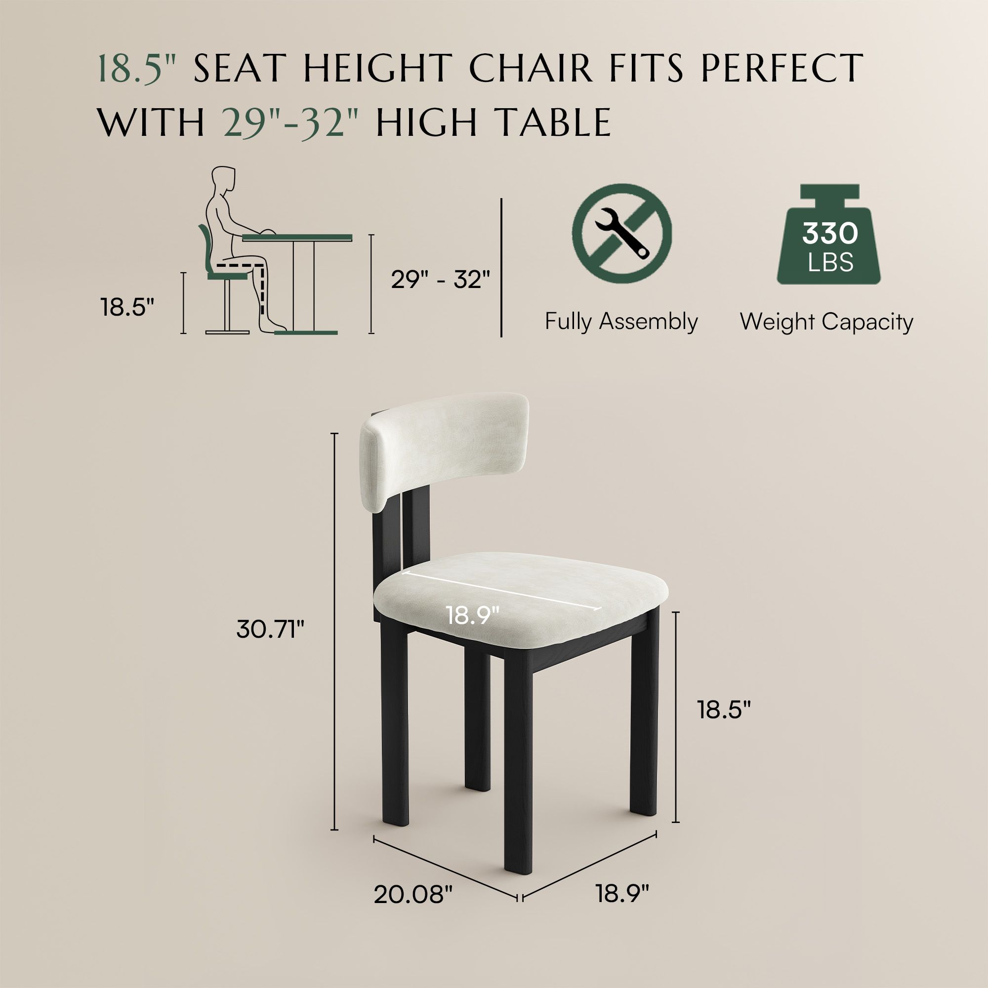 Cotton & Linen Beige & Black Cotton Linen Dining Chairs