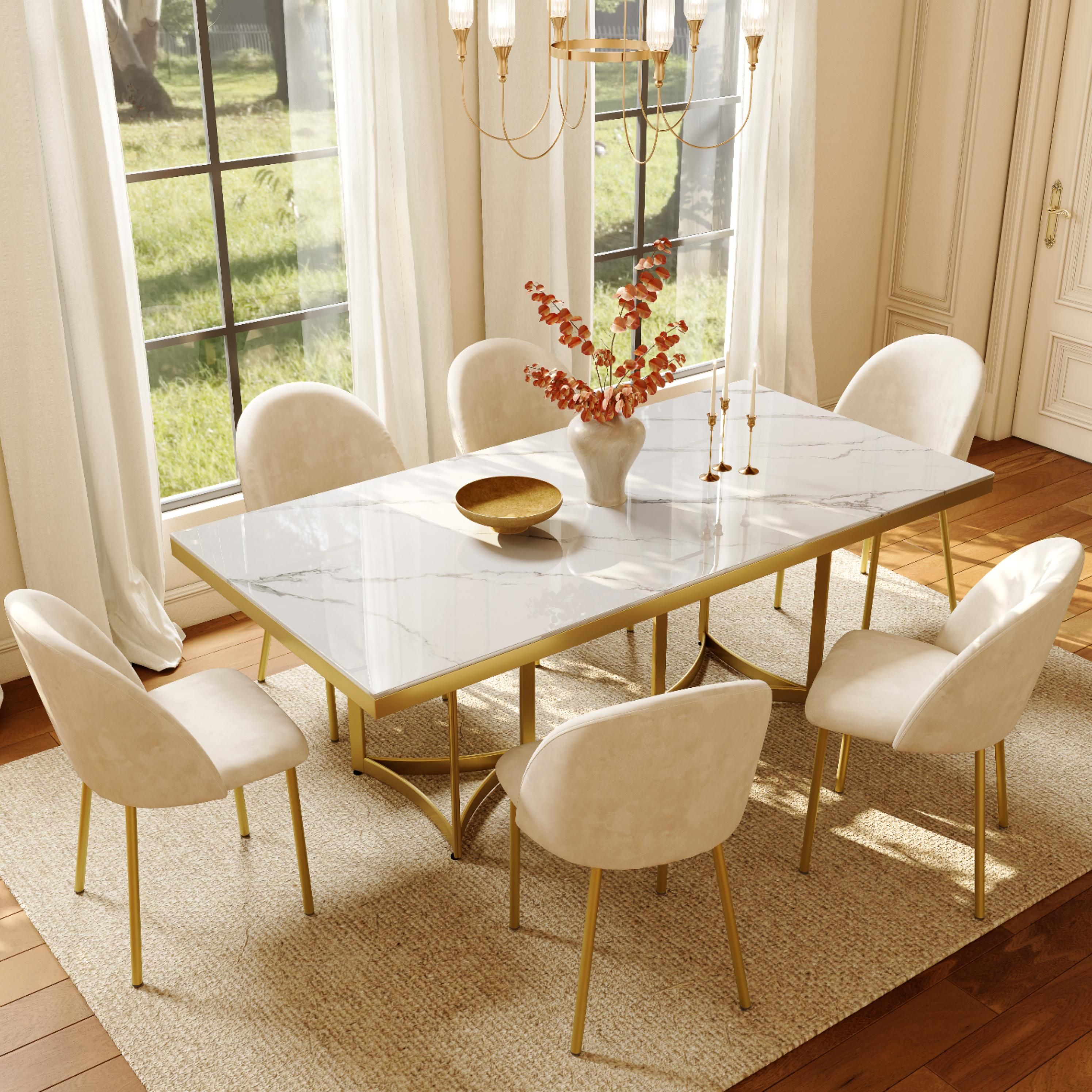 Beige & Gold Velvet Dining Chairs