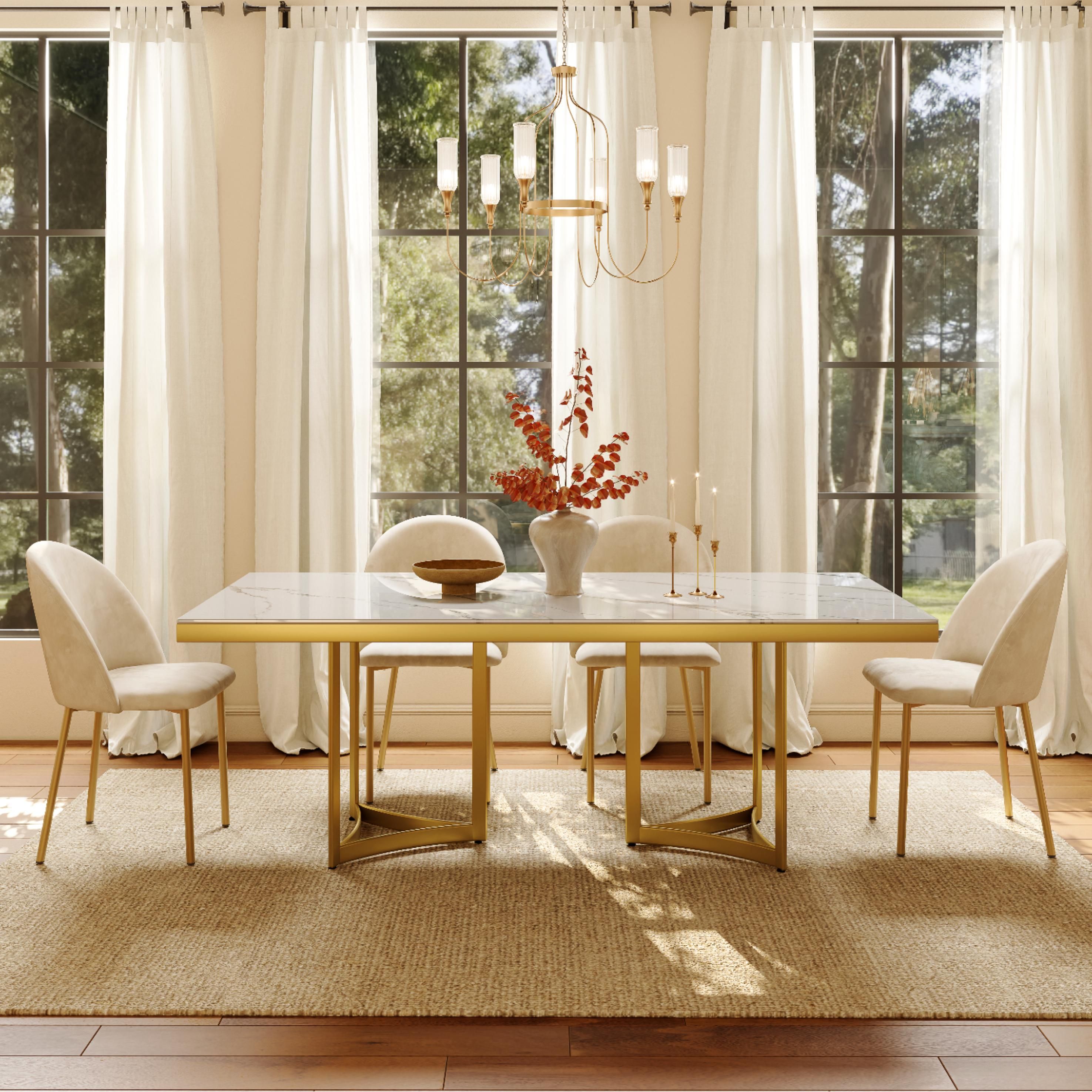 Beige & Gold Velvet Dining Chairs