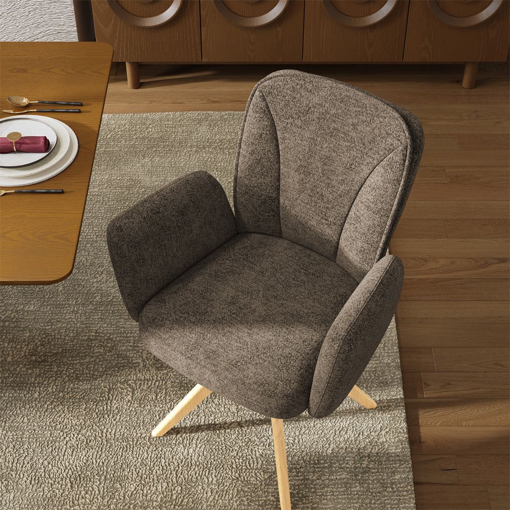 Chenille Brown & wood color Chenille Dining Chairs