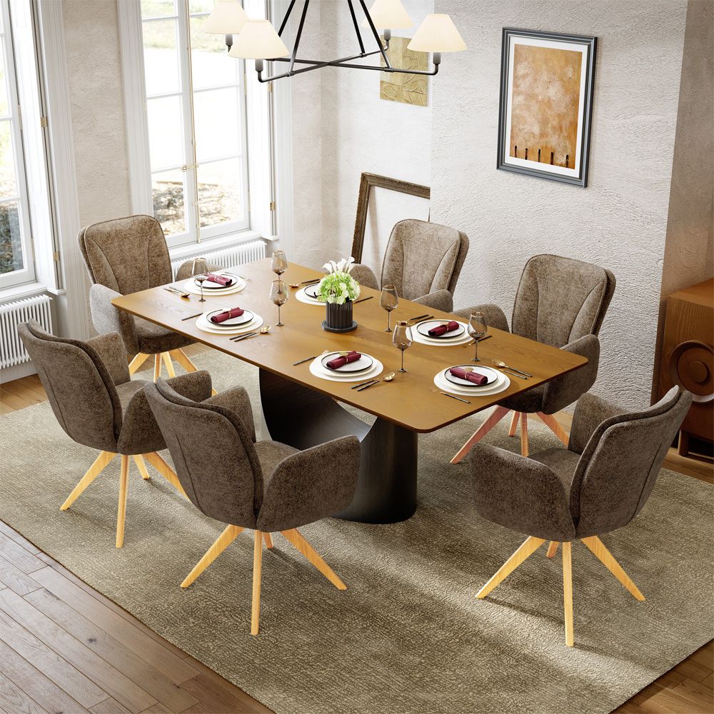 Swivel Brown & wood color Chenille Dining Chairs