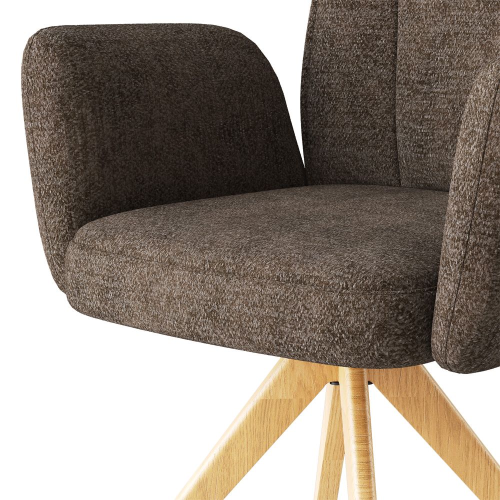 Swivel Brown & wood color Chenille Dining Chairs