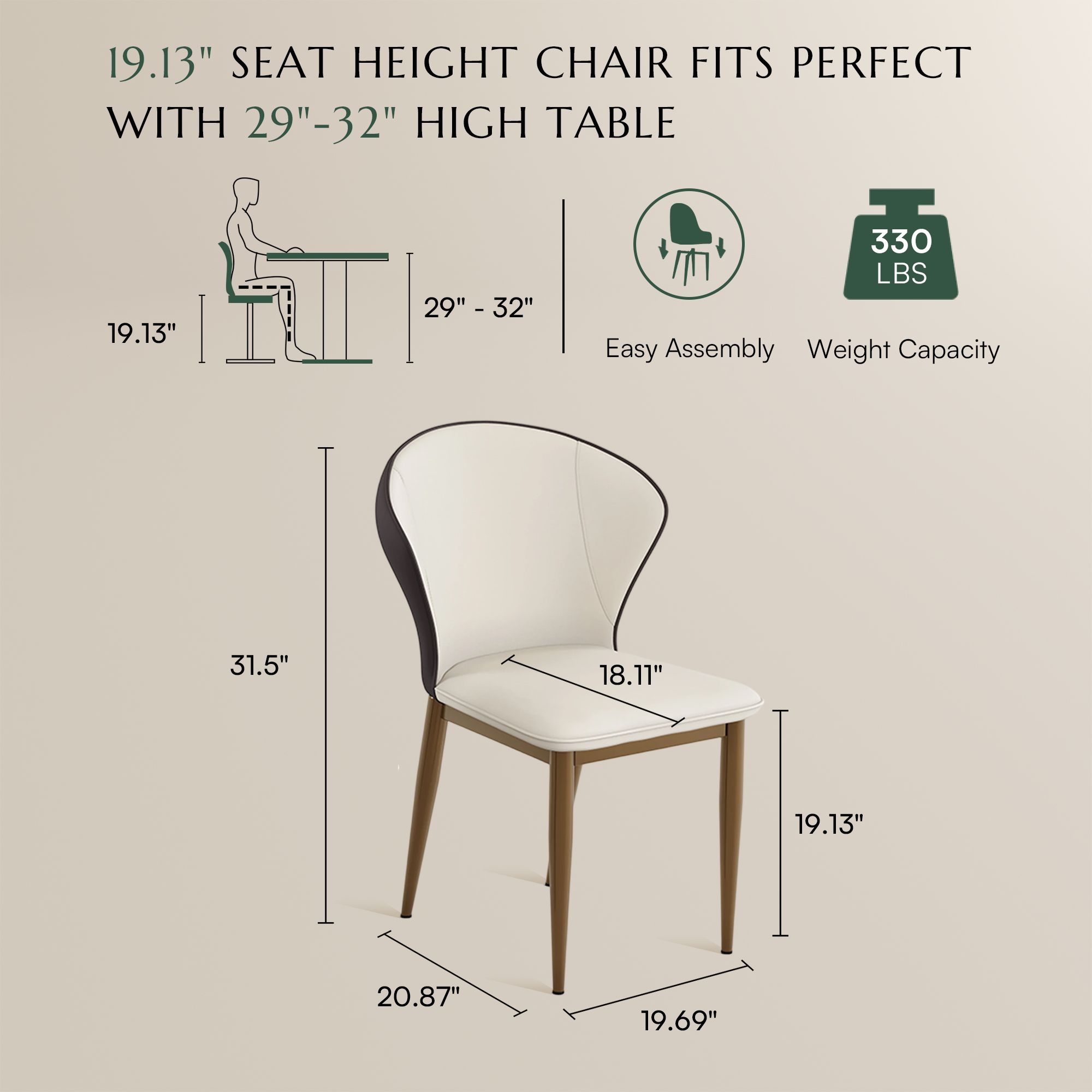 Modern Luxury Beige & Brown PU Leather Dining Chairs