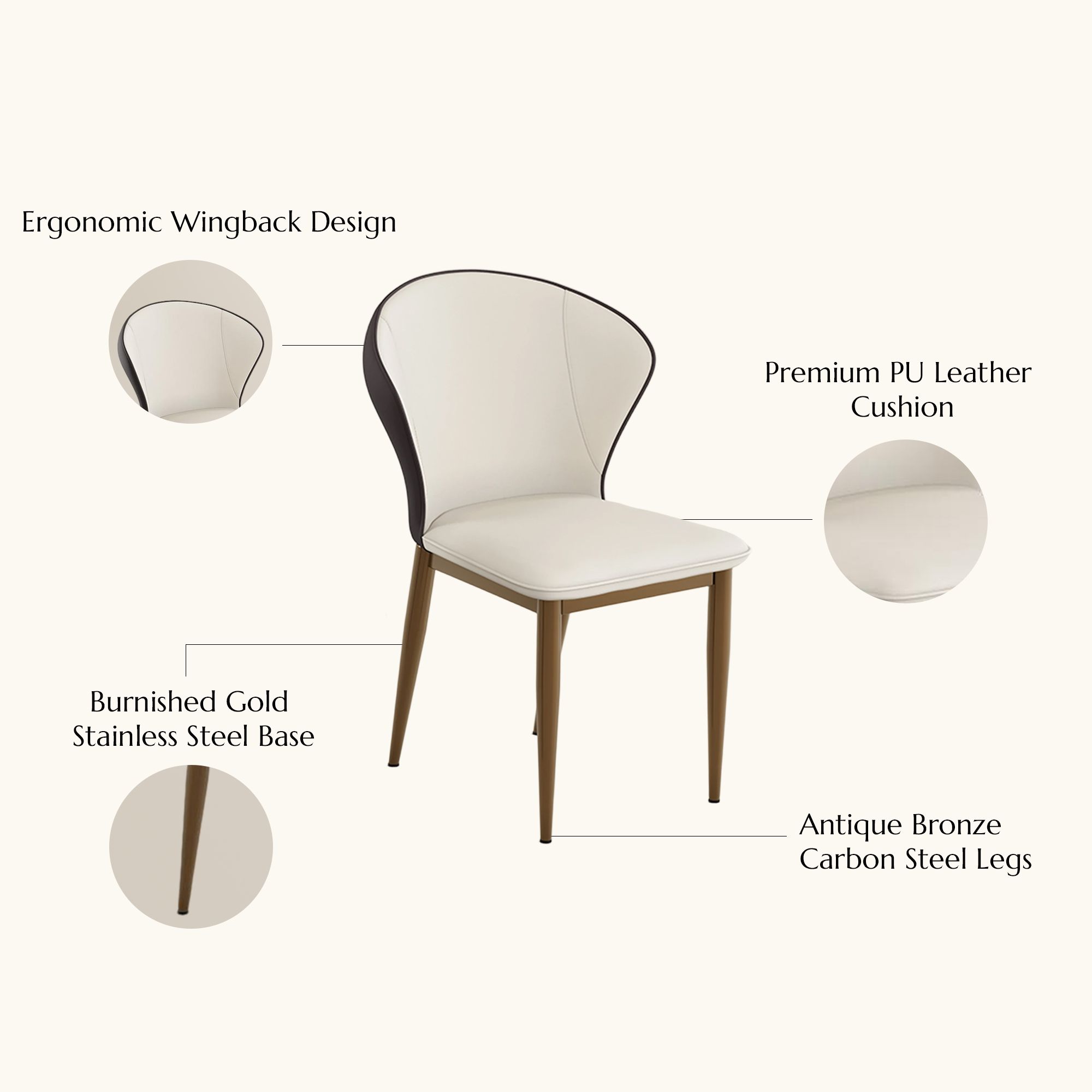 Modern Luxury Beige & Brown PU Leather Dining Chairs