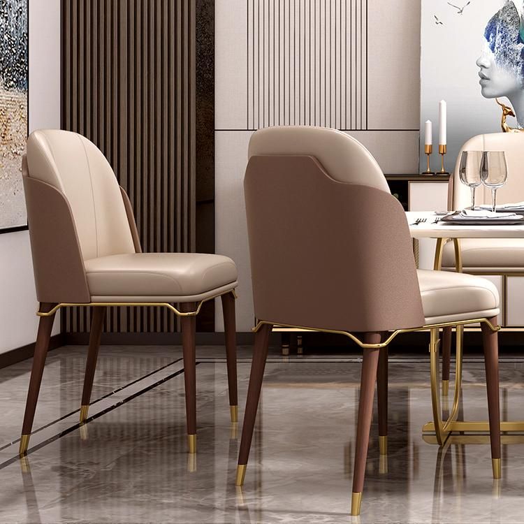 Modern Luxury Beige & Brown PU Leather Dining Chairs