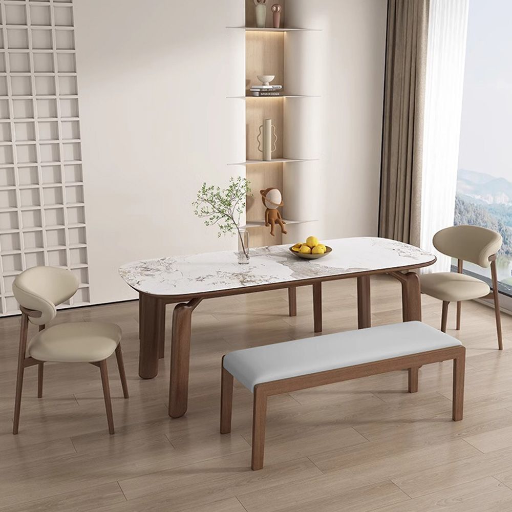 Light Gray Light Gray & Walnut PU Leather Dining Chairs