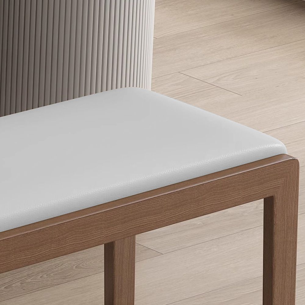 Mid-Century Modern Light Gray & Walnut PU Leather Dining Chairs