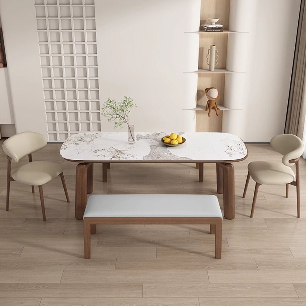 Ash Wood Light Gray & Walnut PU Leather Dining Chairs