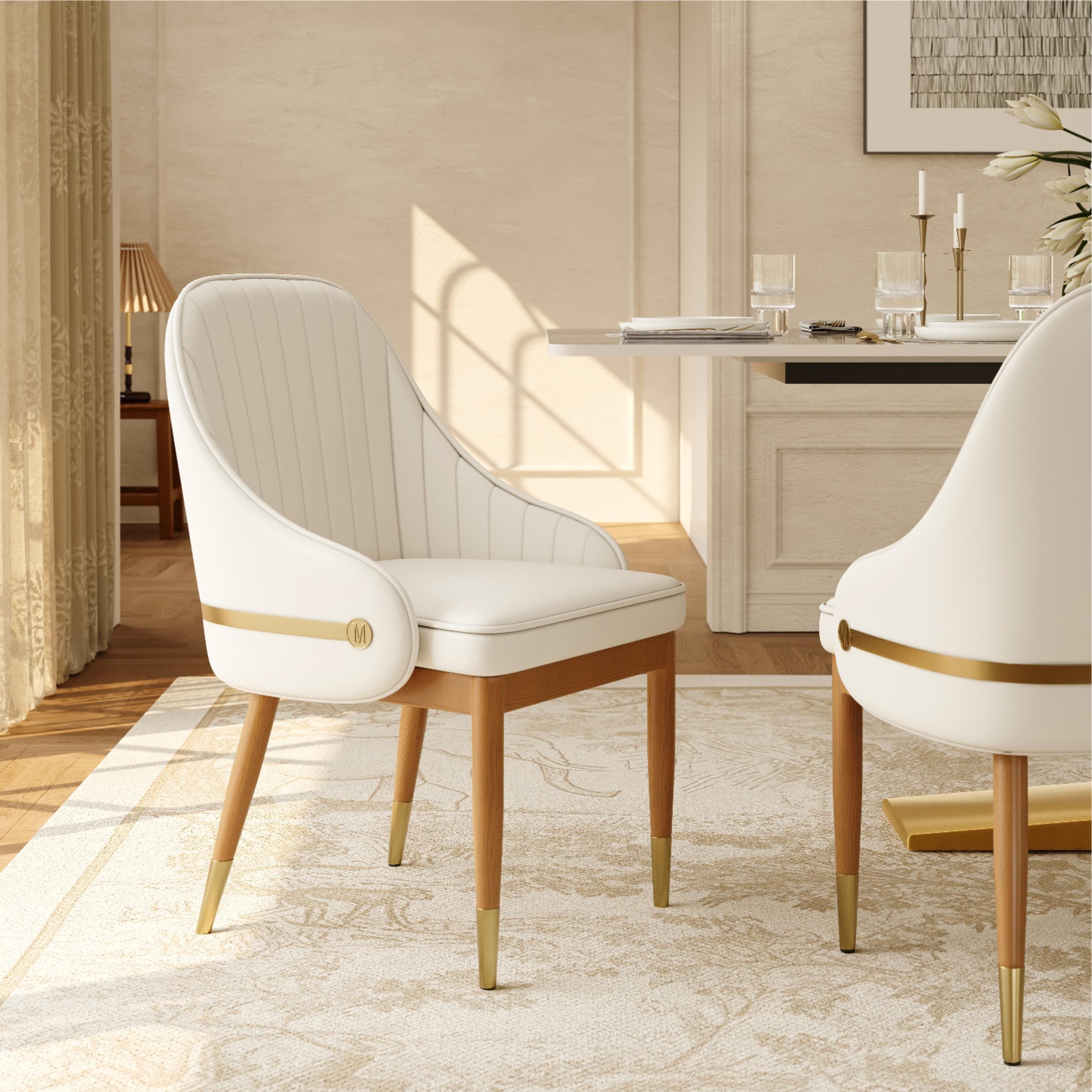 Beige & Light Walnut PU Leather Dining Chairs