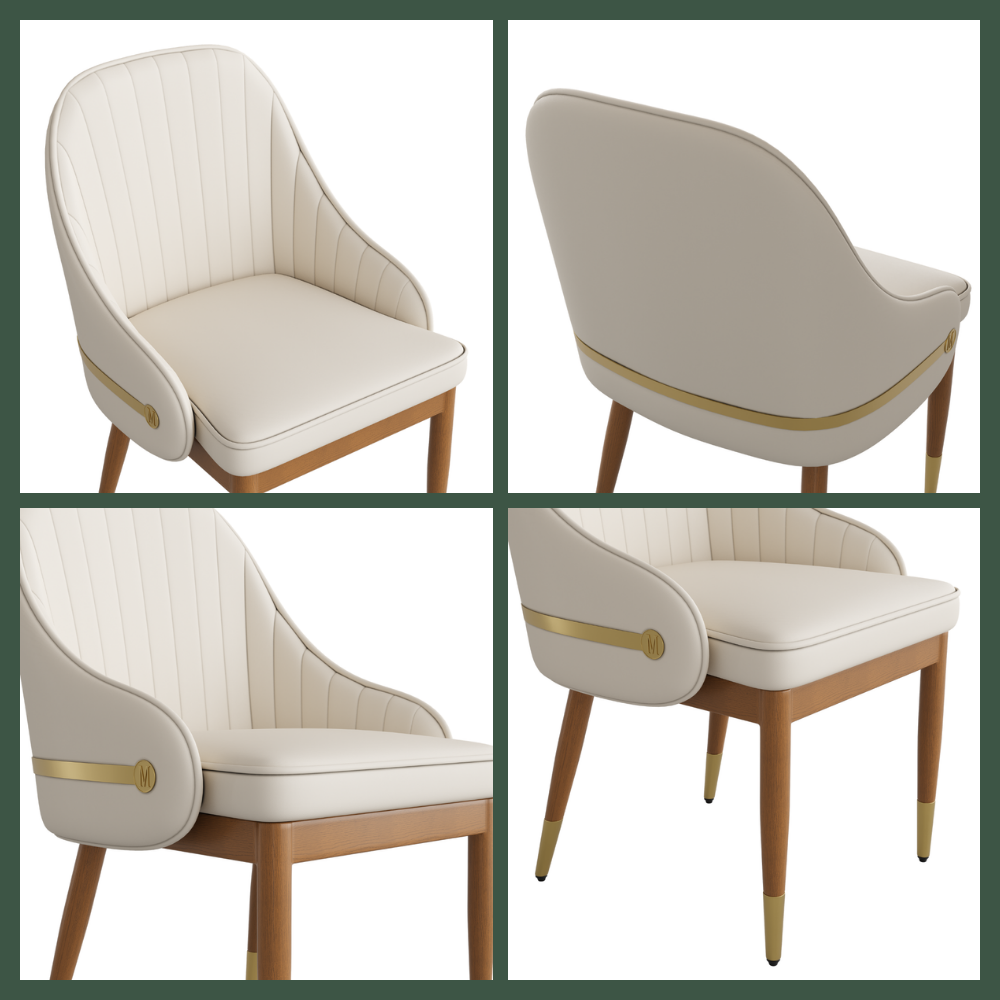 Beige & Light Walnut PU Leather Dining Chairs