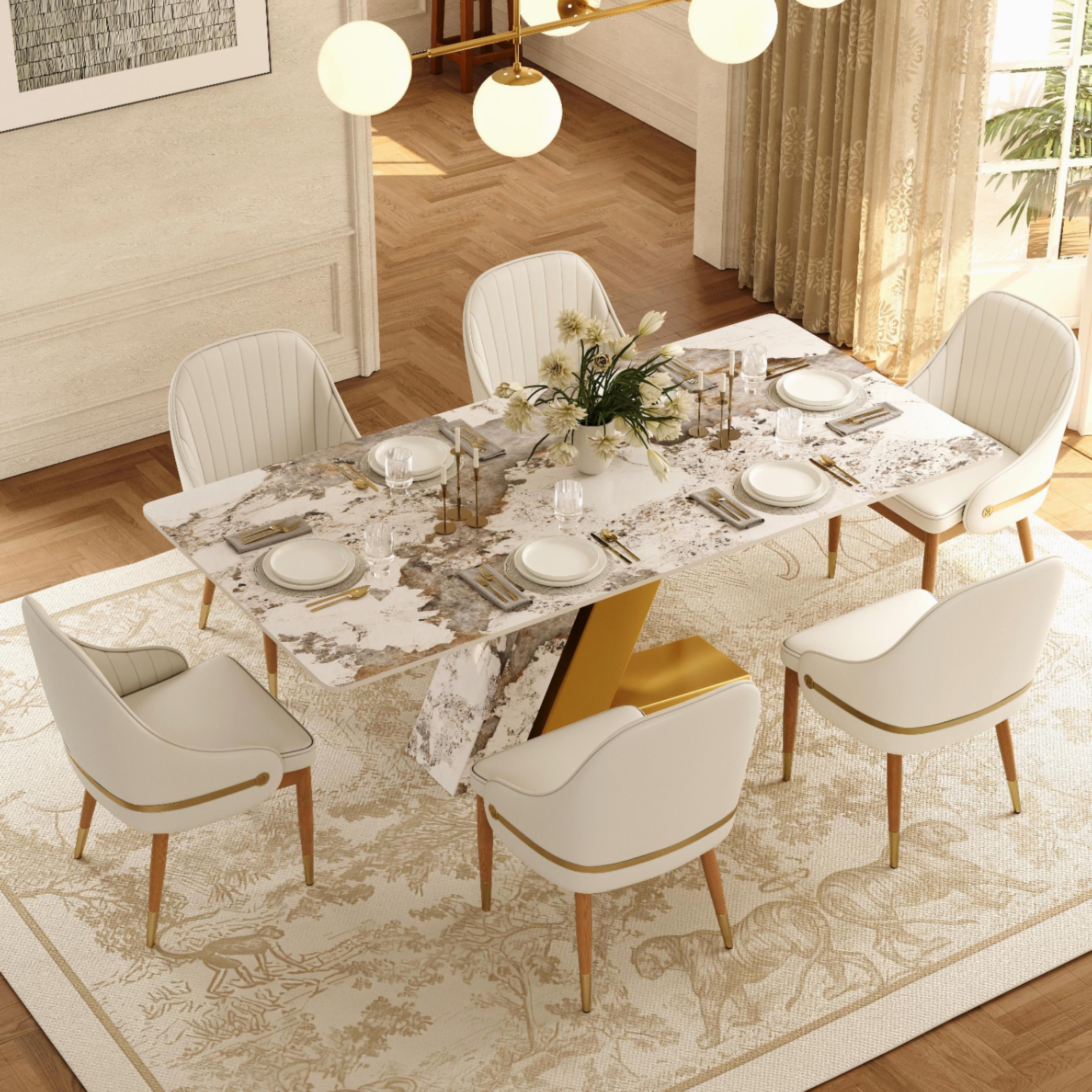 Beige & Light Walnut PU Leather Dining Chairs