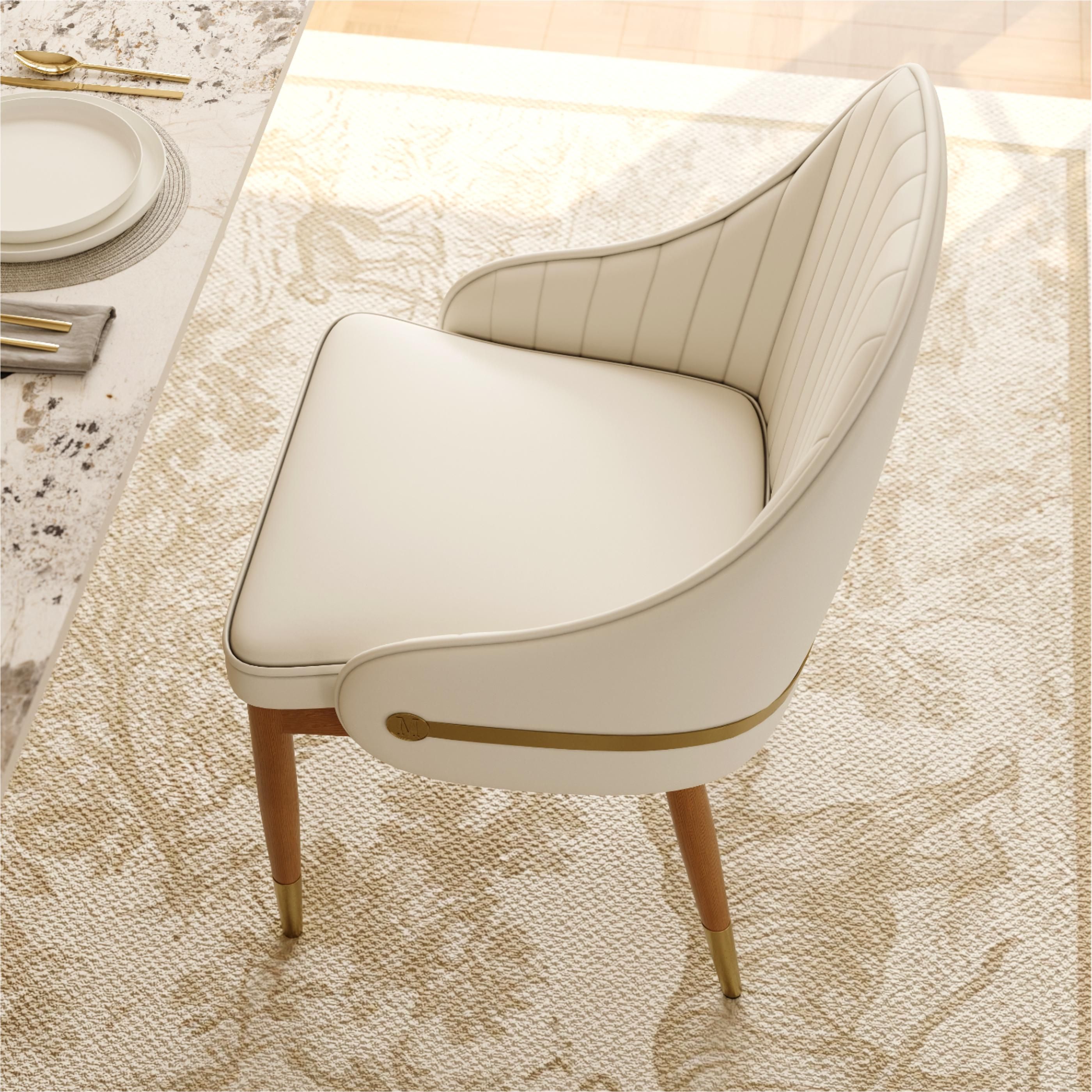 Beige & Light Walnut PU Leather Dining Chairs