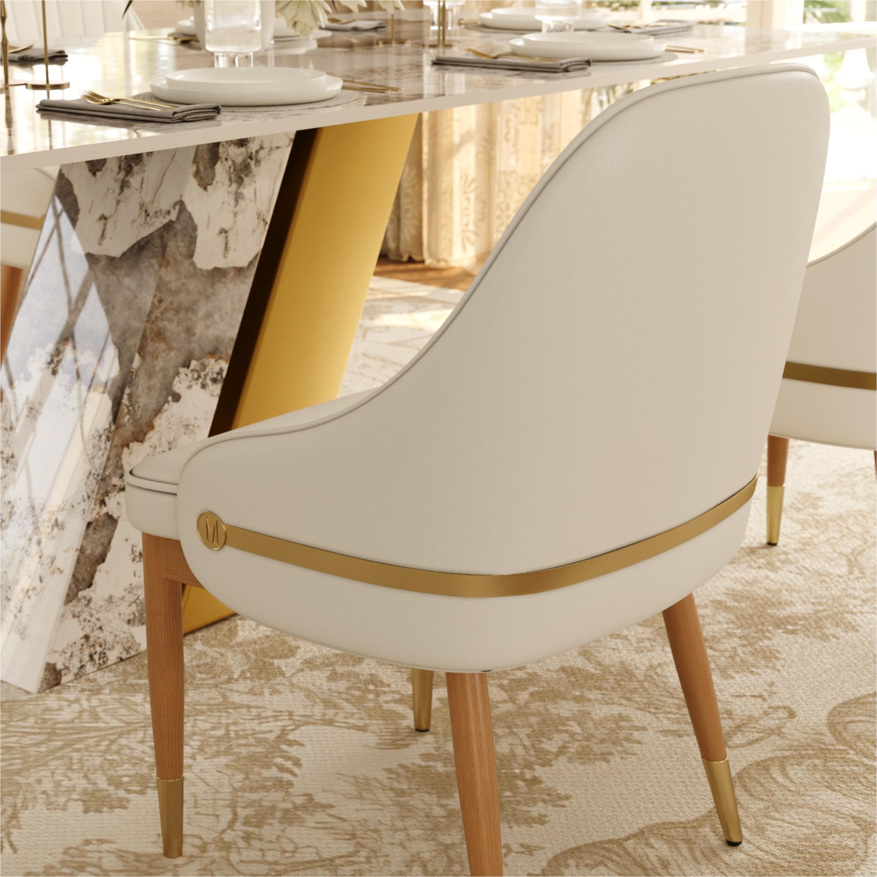Beige & Light Walnut PU Leather Dining Chairs