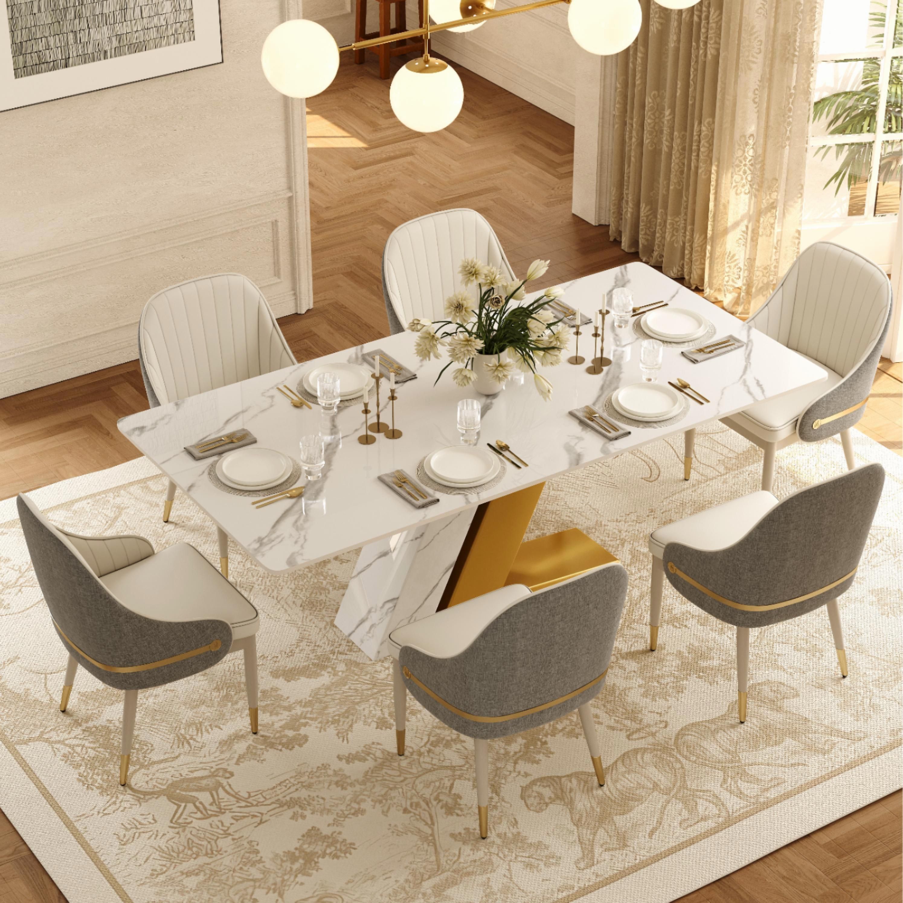 Easy Assembly Beige & Gray PU Leather & Cotton Linen Dining Chairs