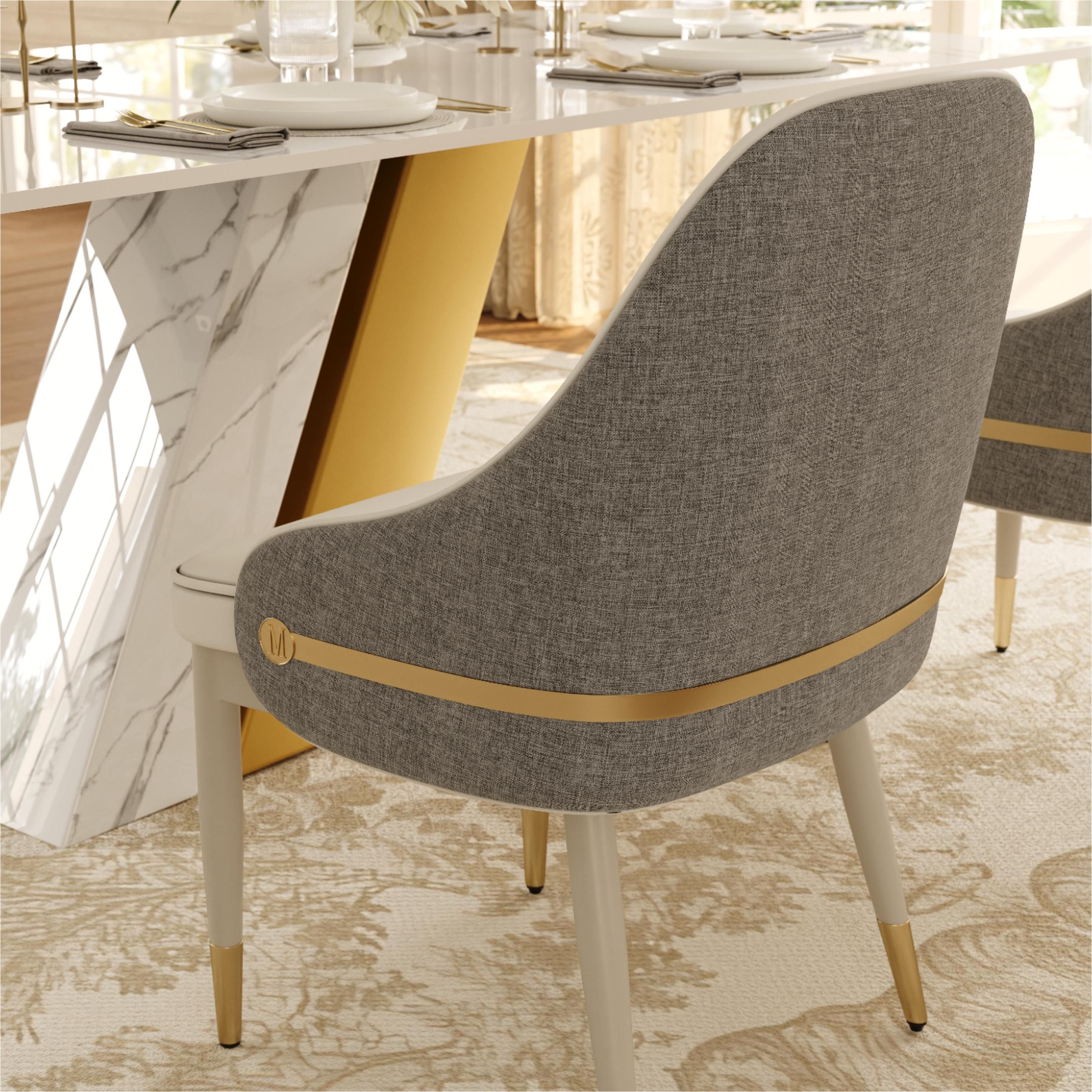 Gray Beige & Gray PU Leather & Cotton Linen Dining Chairs