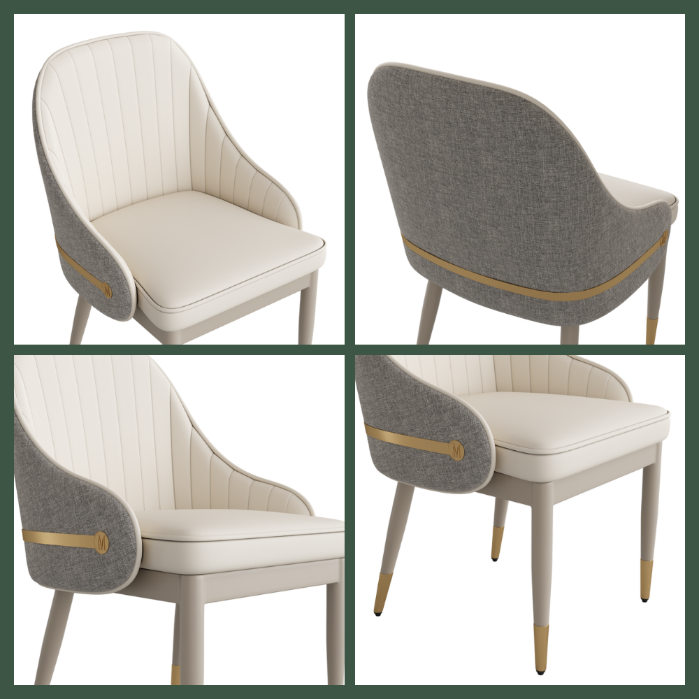 Easy Assembly Beige & Gray PU Leather & Cotton Linen Dining Chairs