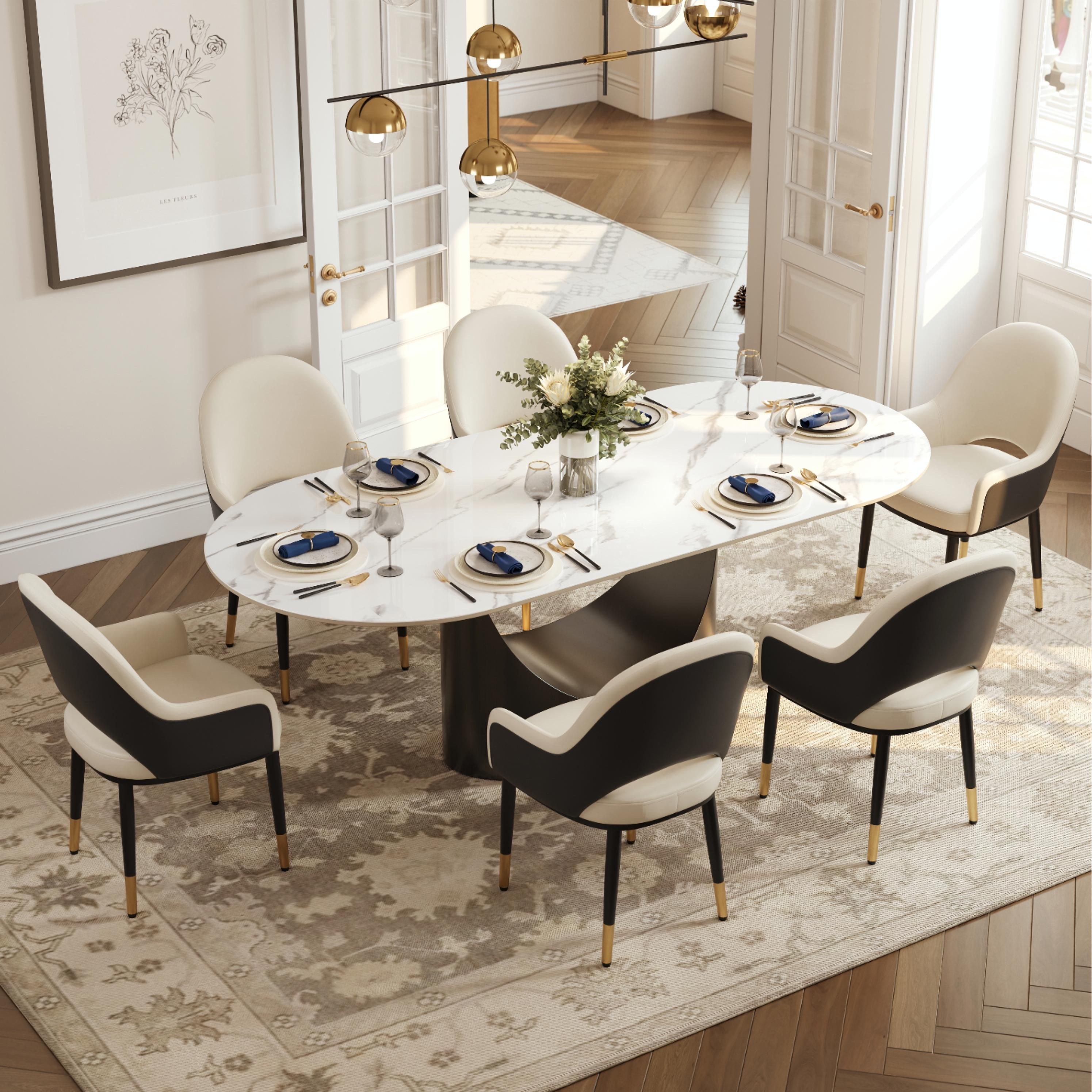 Beige & Gray PU Leather Dining Chairs