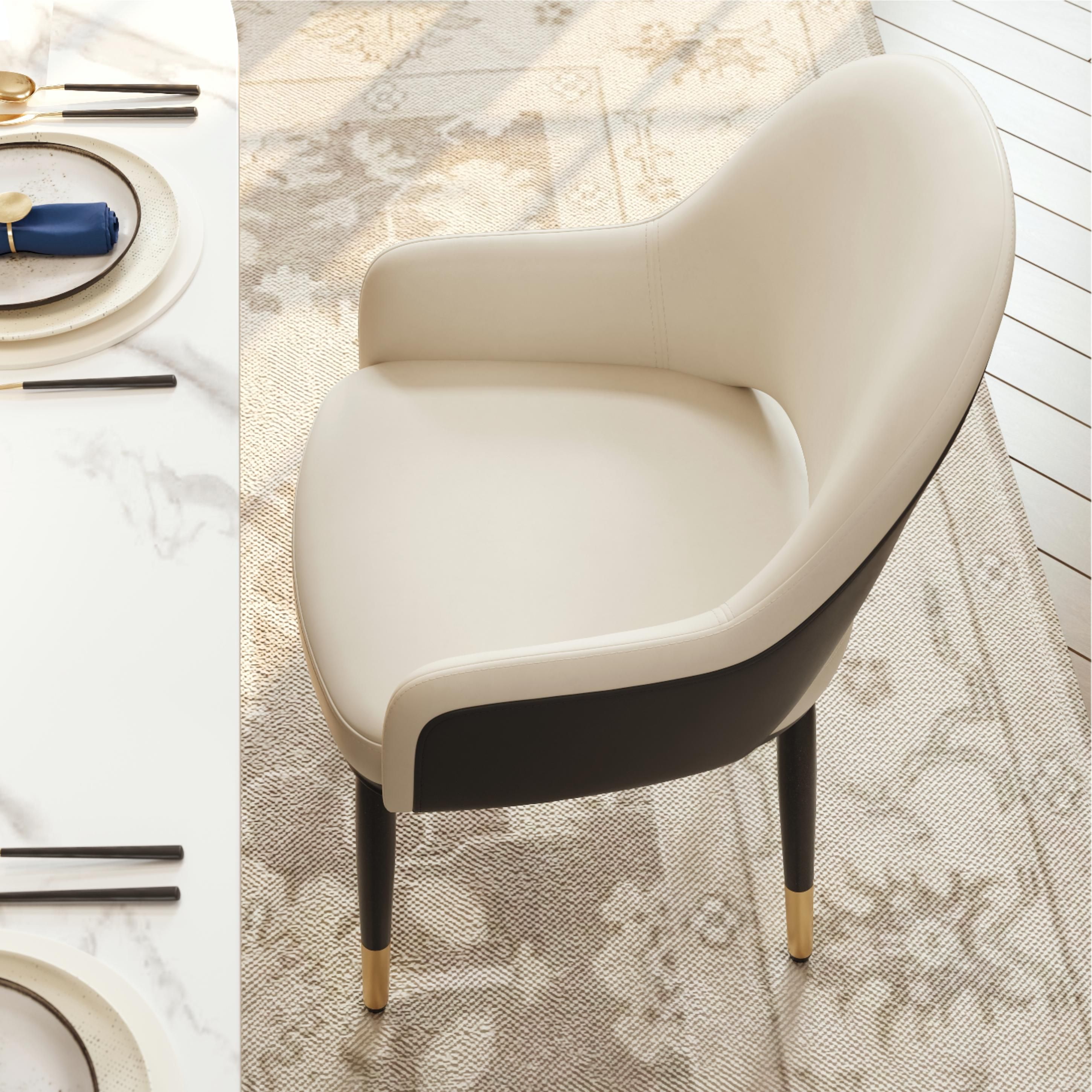 Beige & Gray PU Leather Dining Chairs