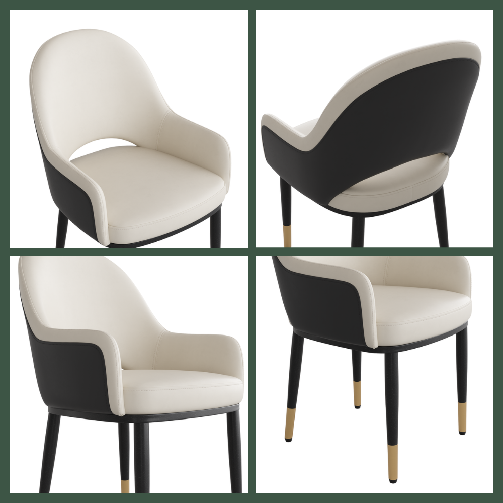 Beige & Gray PU Leather Dining Chairs