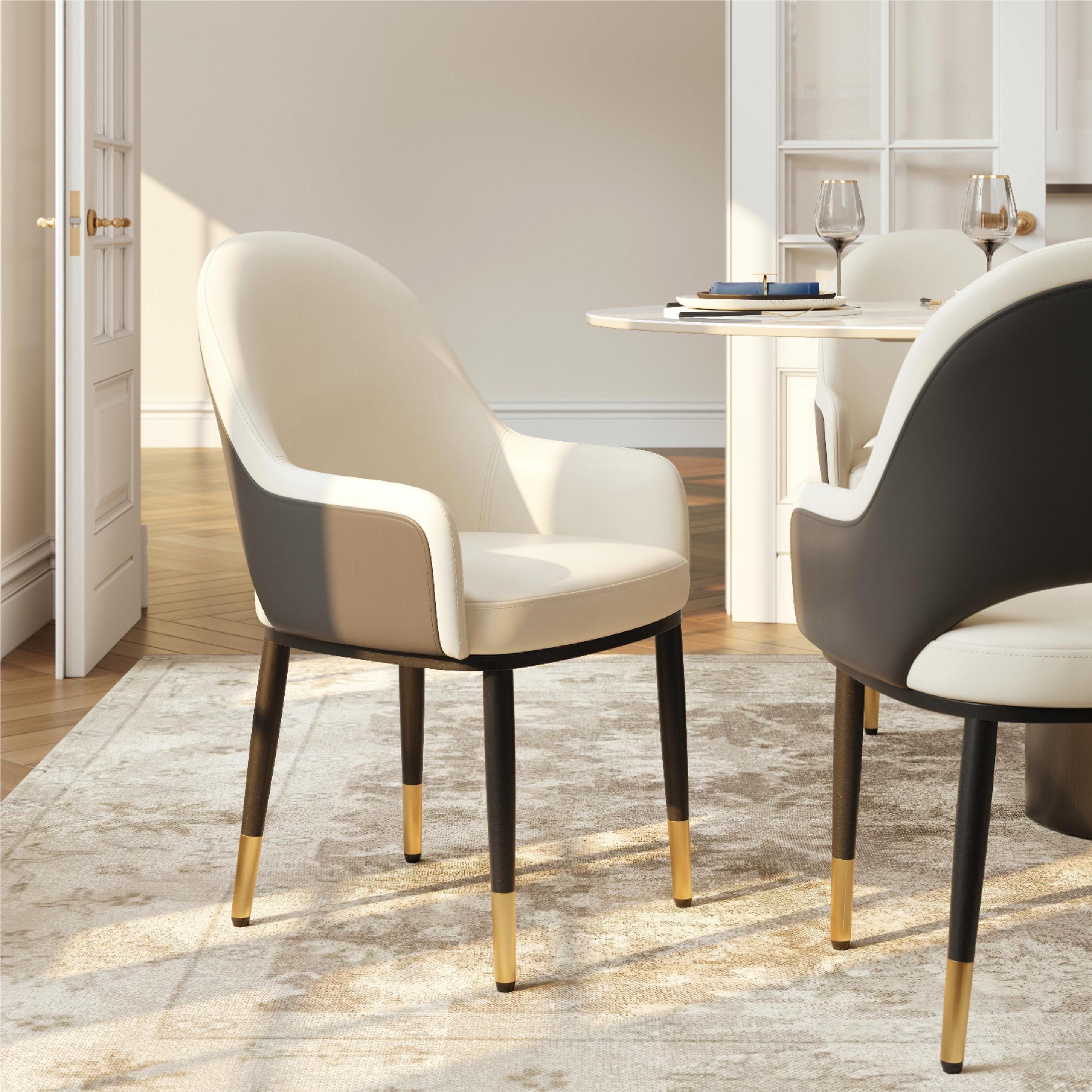 Modern Luxury Beige & Gray PU Leather Dining Chairs