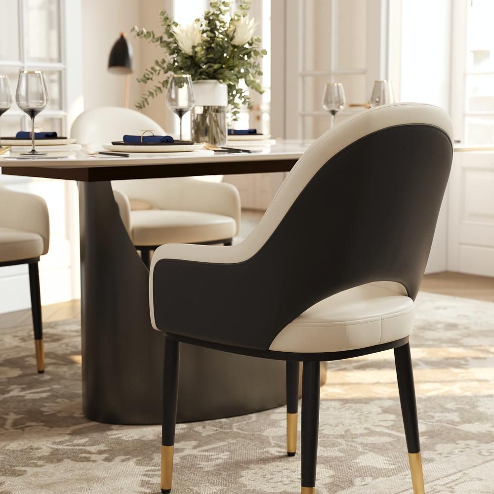 Modern Luxury Beige & Gray PU Leather Dining Chairs