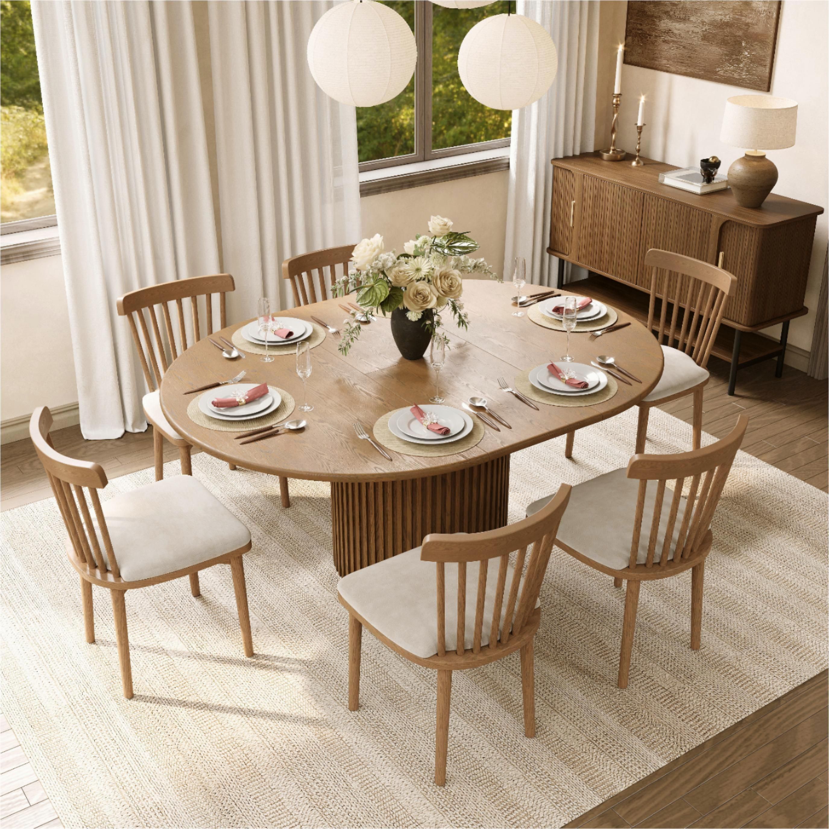 Beige & Walnut Cotton Linen Dining Chairs