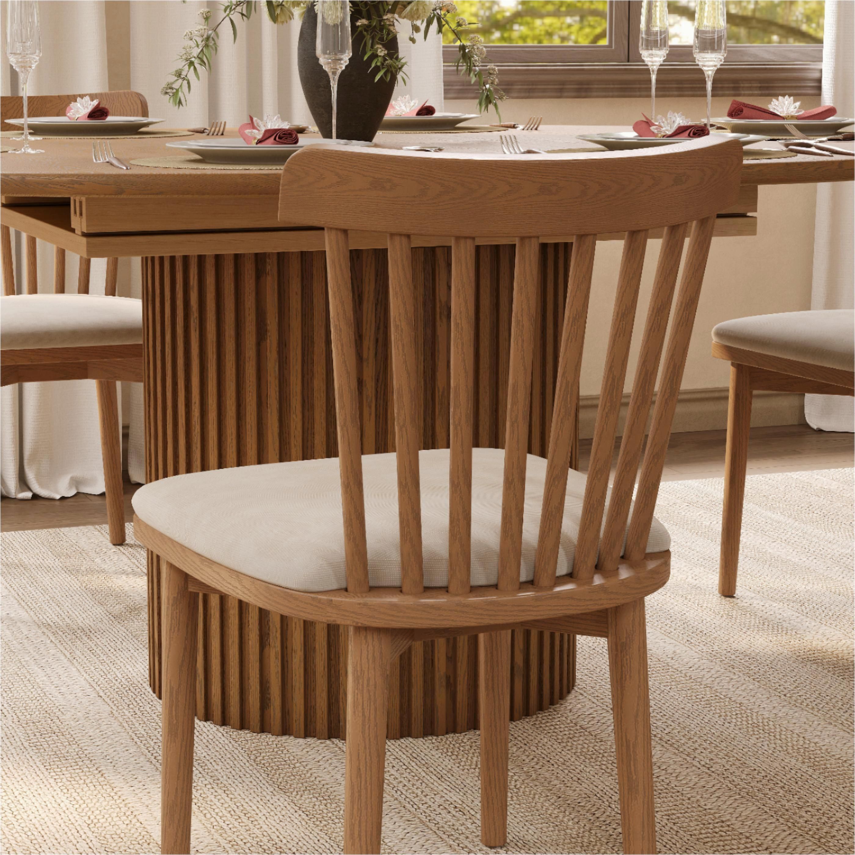 Beige & Walnut Cotton Linen Dining Chairs