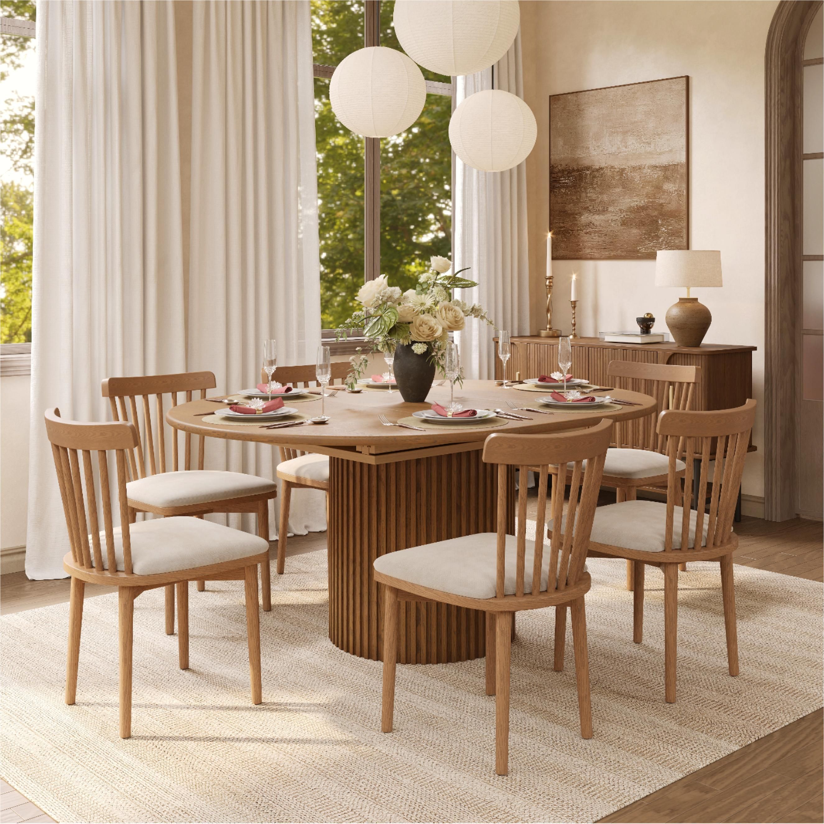 Beige & Walnut Cotton Linen Dining Chairs
