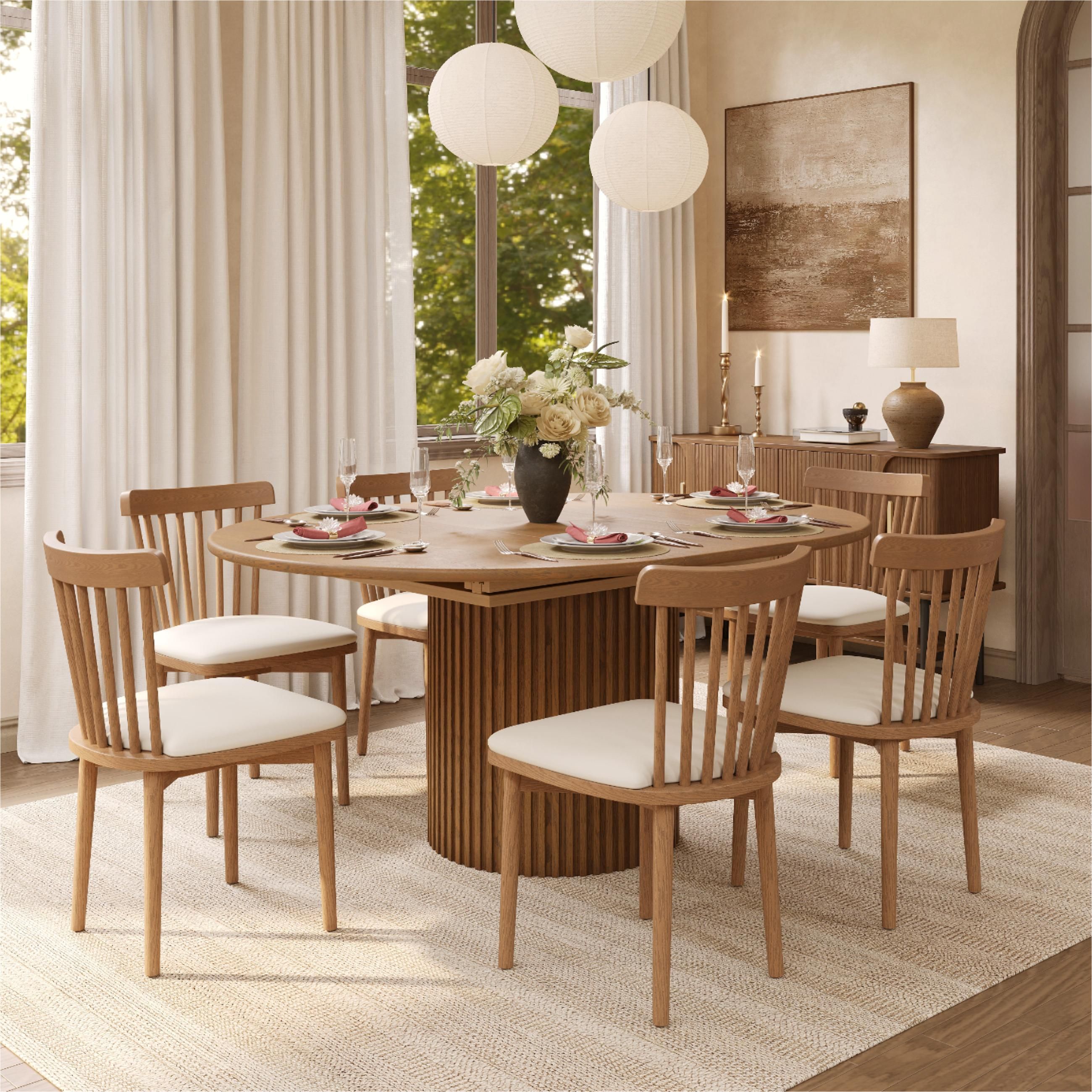 Beige & Light Walnut PU Leather Dining Chairs