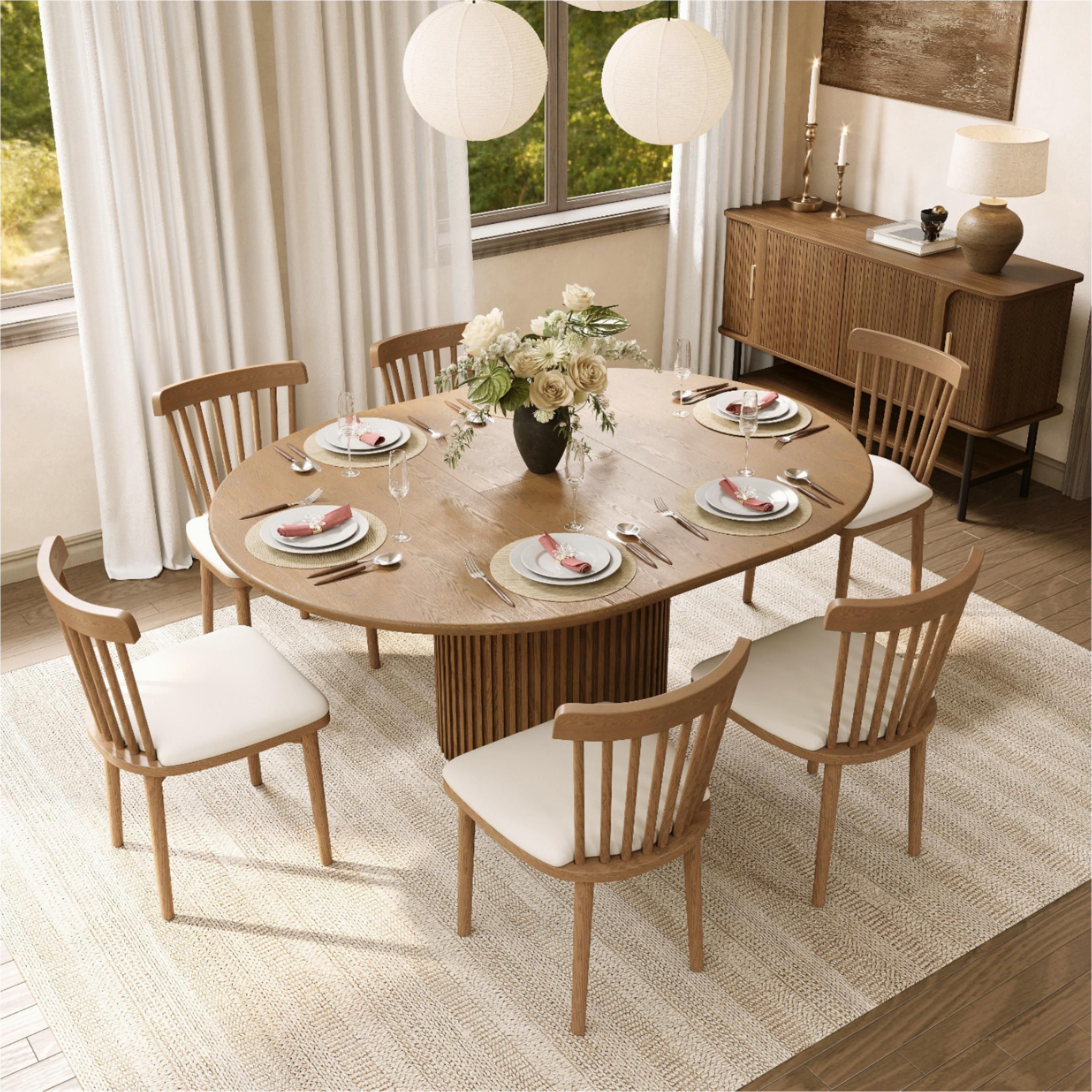 Beige & Light Walnut PU Leather Dining Chairs