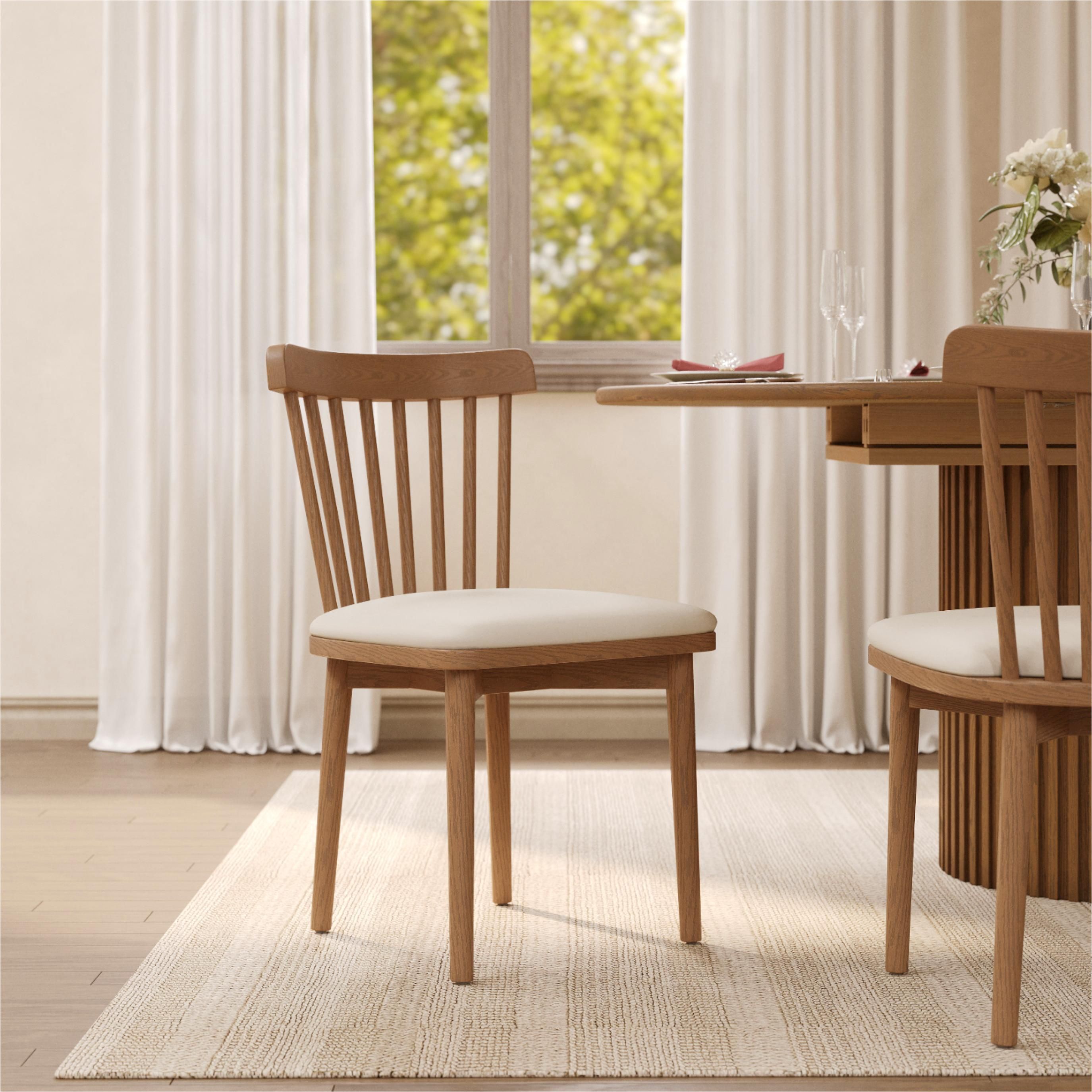 Beige & Light Walnut PU Leather Dining Chairs